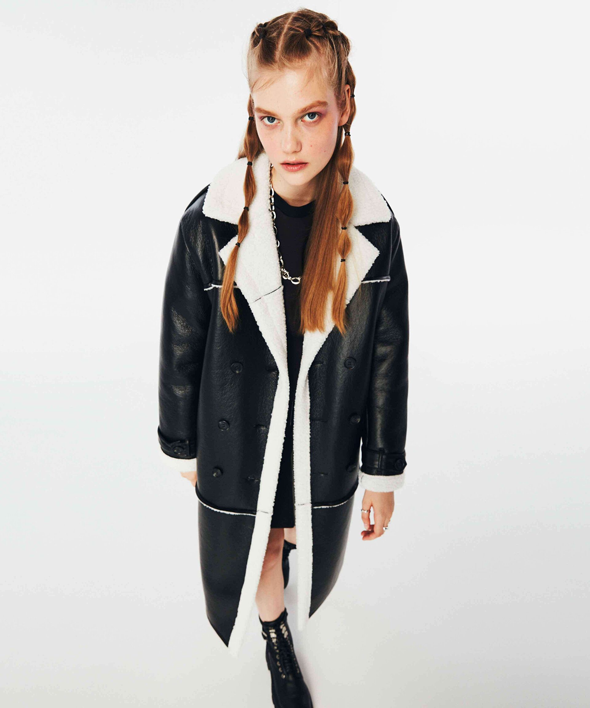 Siyah SHEARLING DETAYLI KABAN TW6220008044001 | TWIST