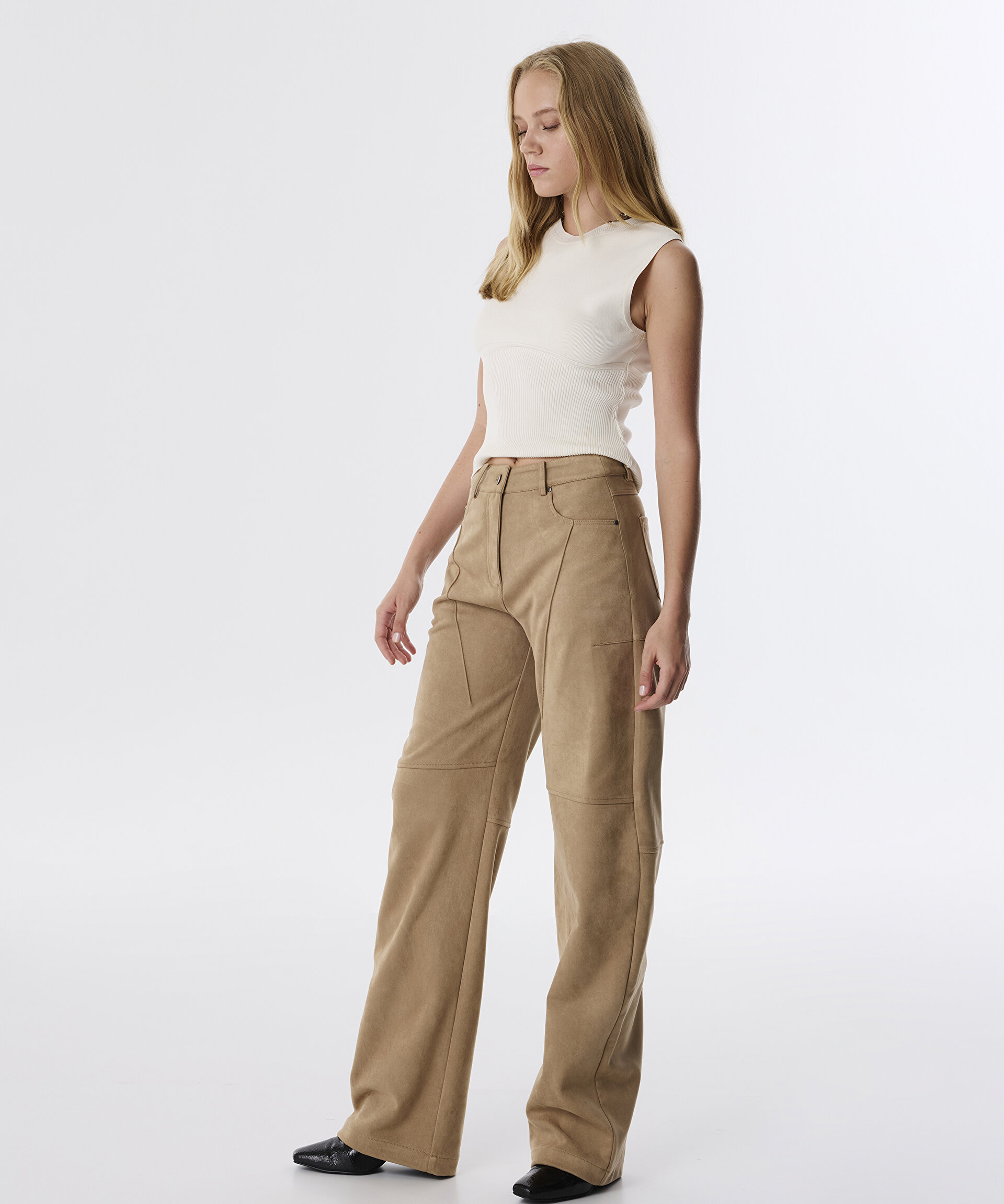 Natürel SÜET GÖRÜNÜMLÜ PANTOLON TW6250003113003 | TWIST