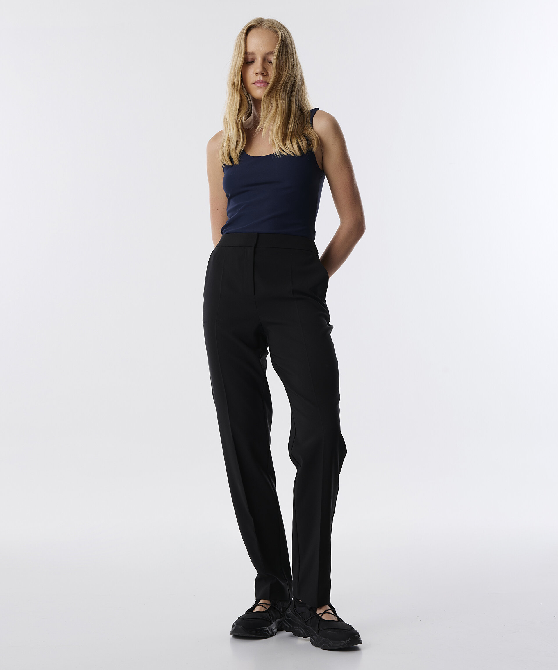 Siyah KONTRAST ELASTİK BEL PANTOLON TW6250003126001 | TWIST