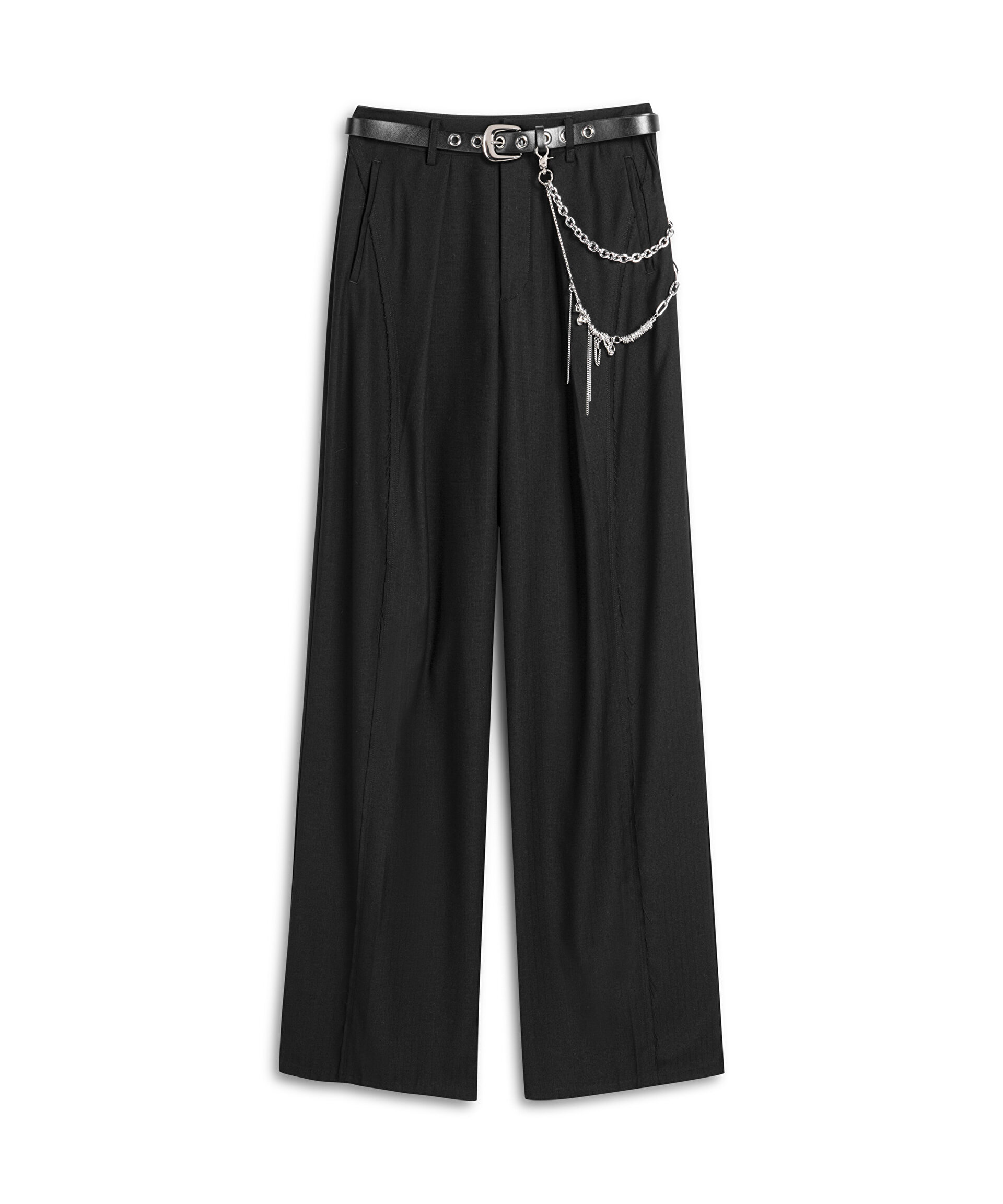 ZİNCİR AKSESUARLI WIDE LEG FİT PANTOLON