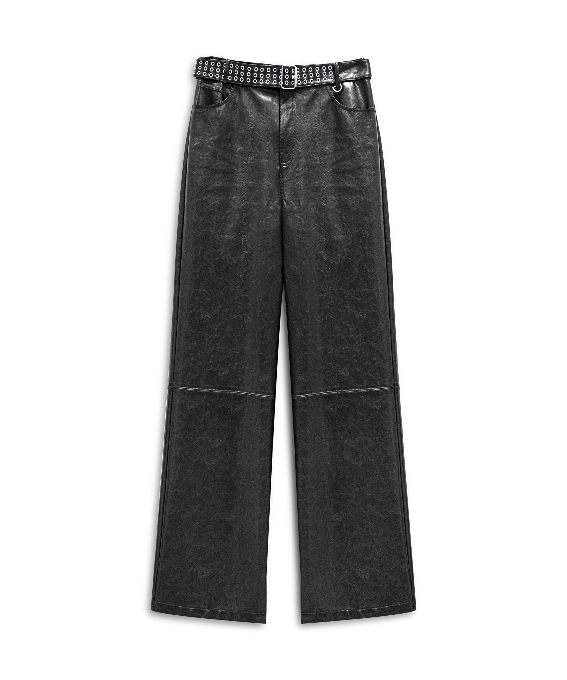 DERİ GÖRÜNÜMLÜ WIDE LEG FİT PANTOLON