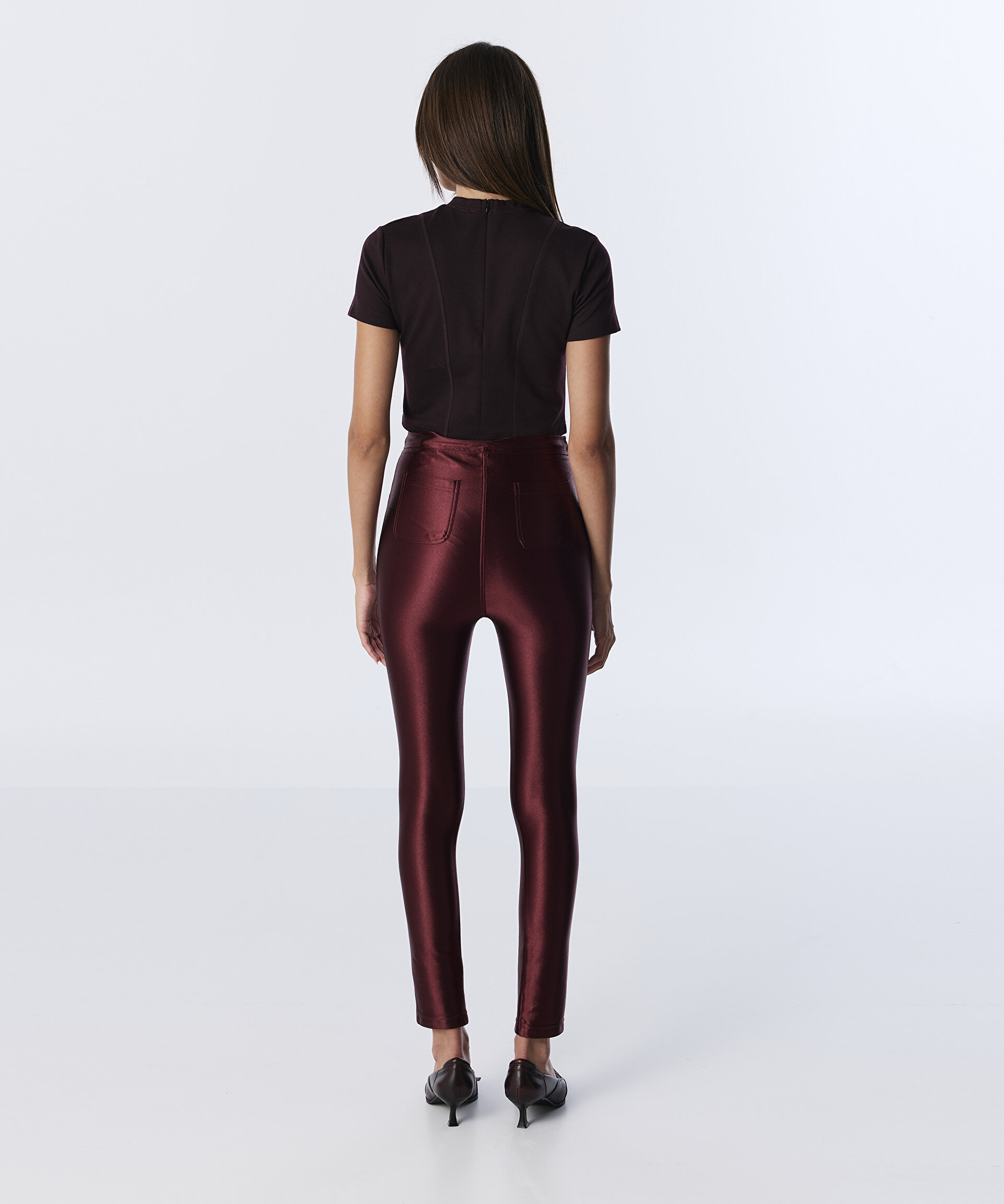 PARLAK DOKULU SKINNY FİT PANTOLON