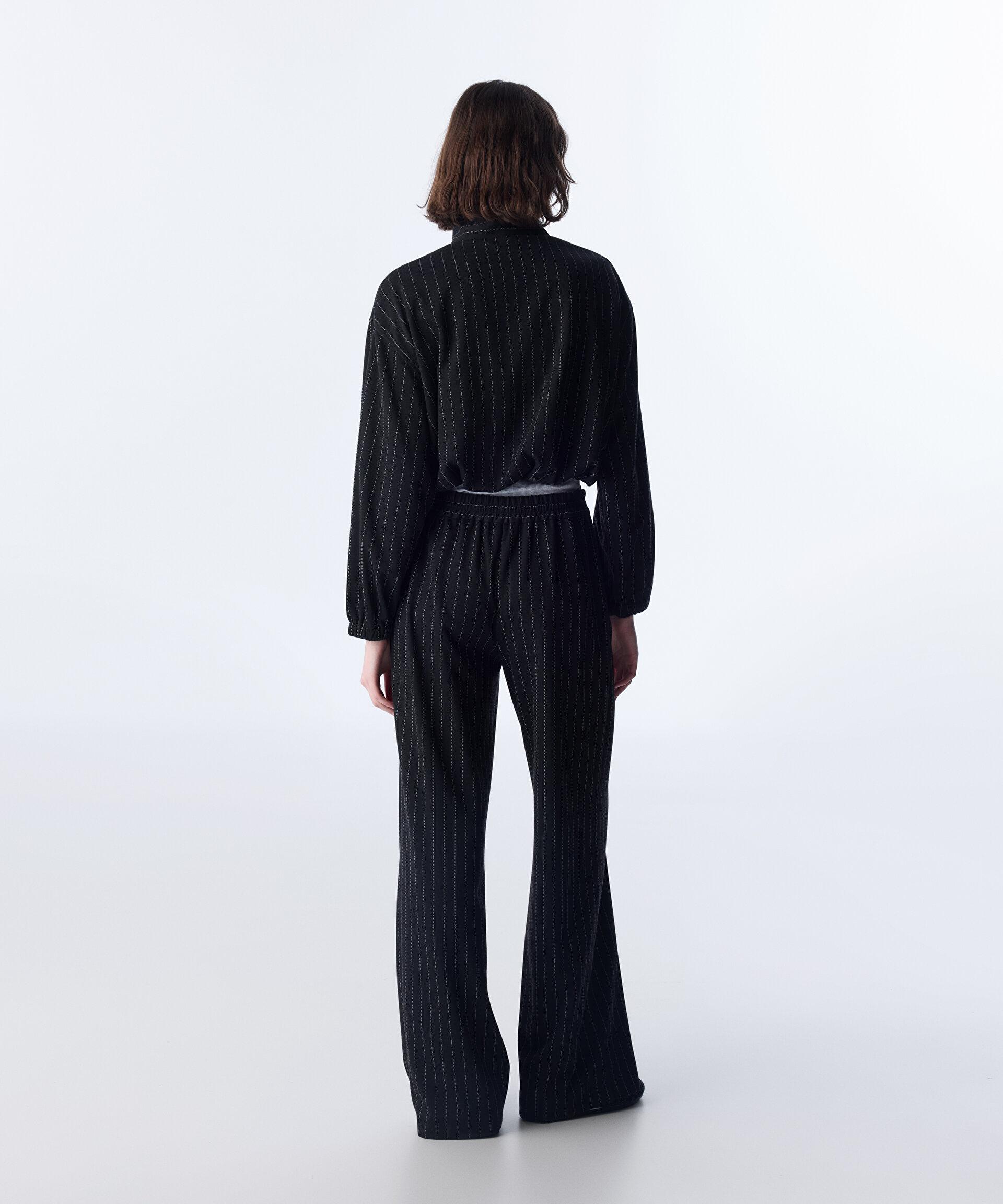 ÇİZGİ DESEN WIDE LEG FİT PANTOLON