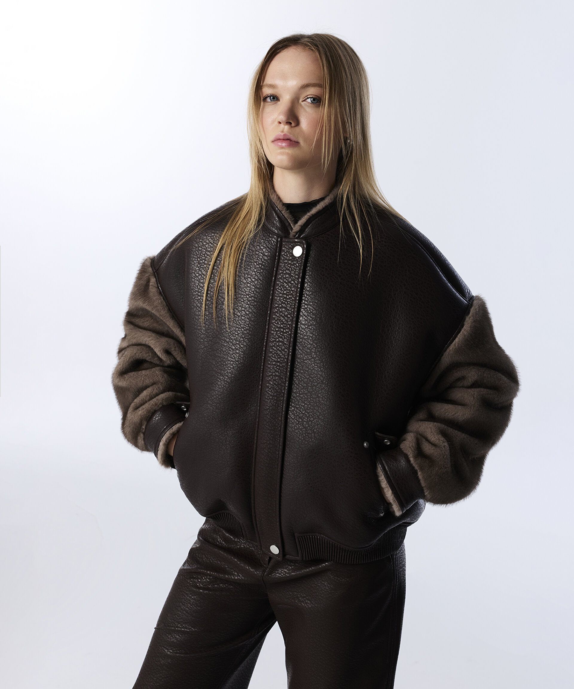 Kahverengi KONTRAST DOKULU BOMBER MONT TW6250012231074 | TWIST