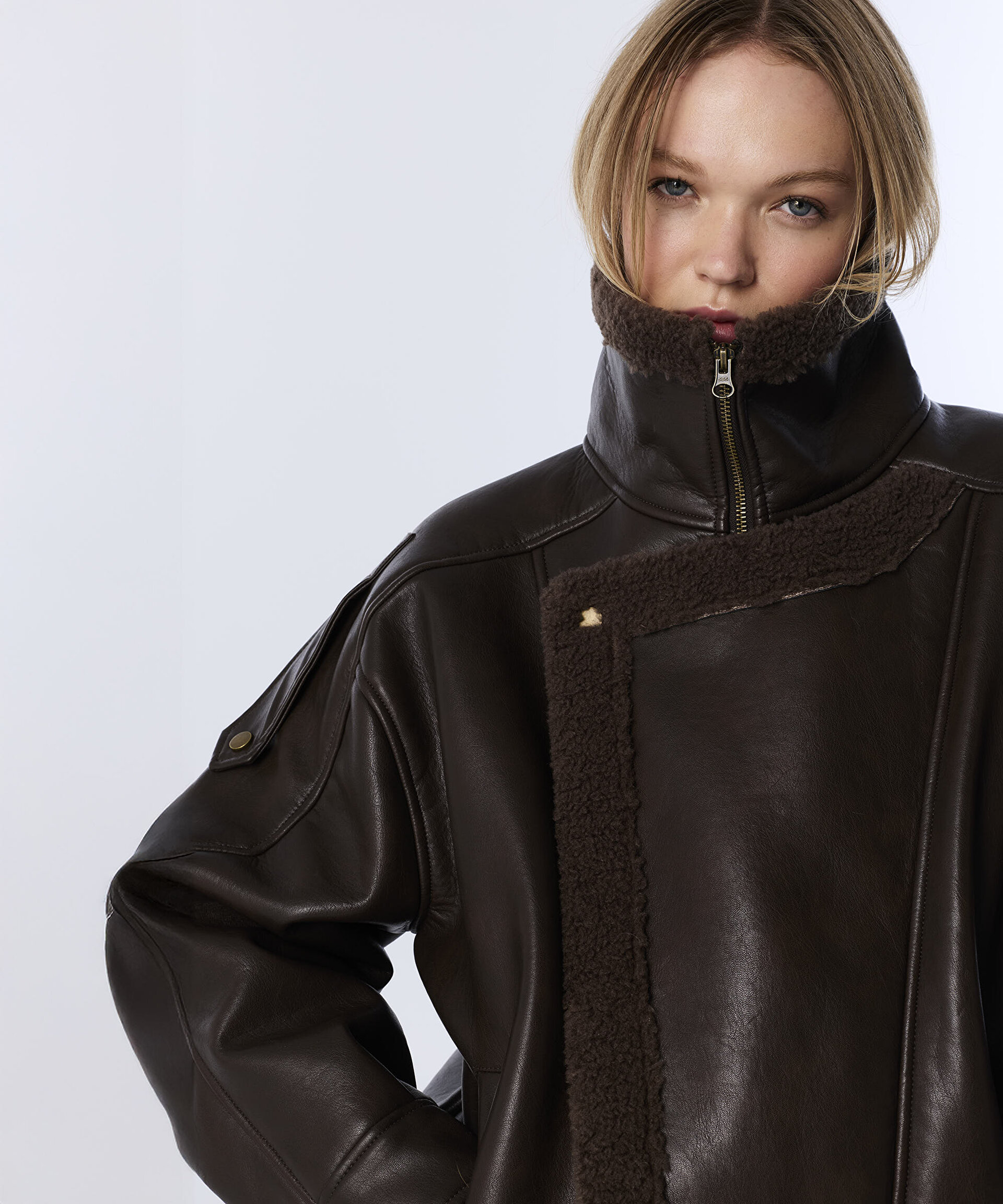 Kahverengi SUNİ KÜRK MIX OVERSIZE MONT TW6250012244074 | TWIST