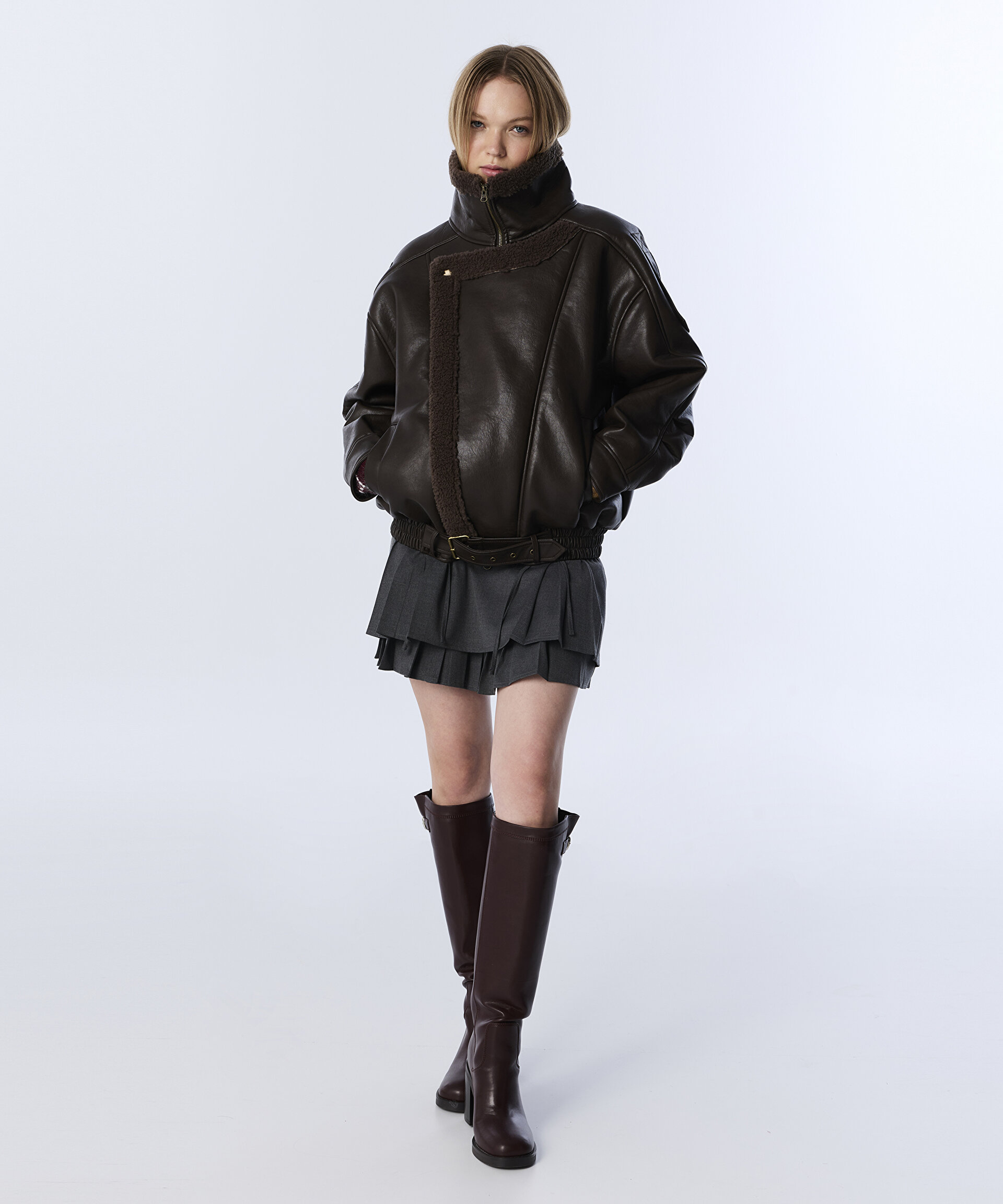 Kahverengi SUNİ KÜRK MIX OVERSIZE MONT TW6250012244074 | TWIST