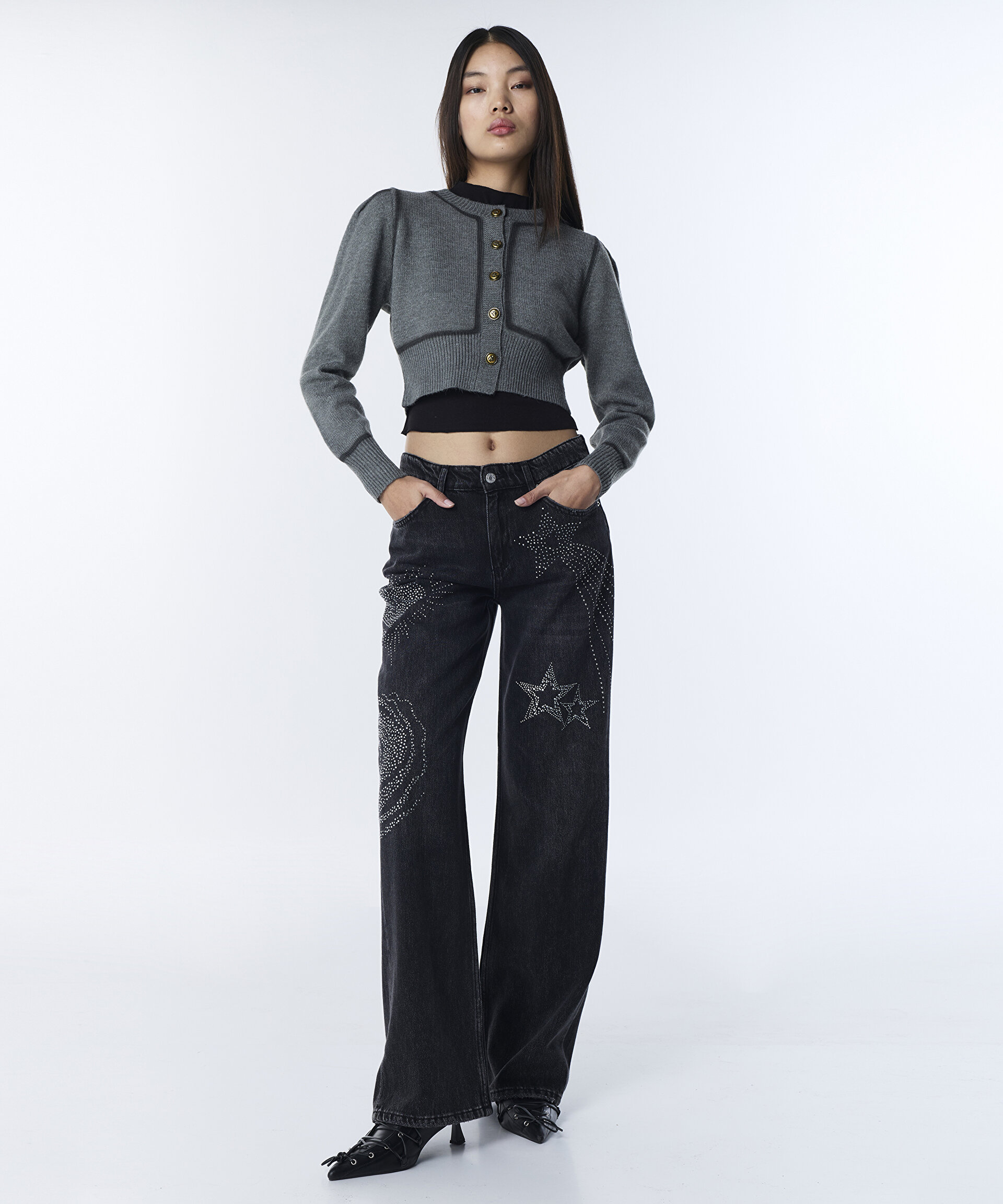 Antrasit HOTFIX BASKILI WIDE LEG JEAN PANTOLON TW6250018037036 | TWIST