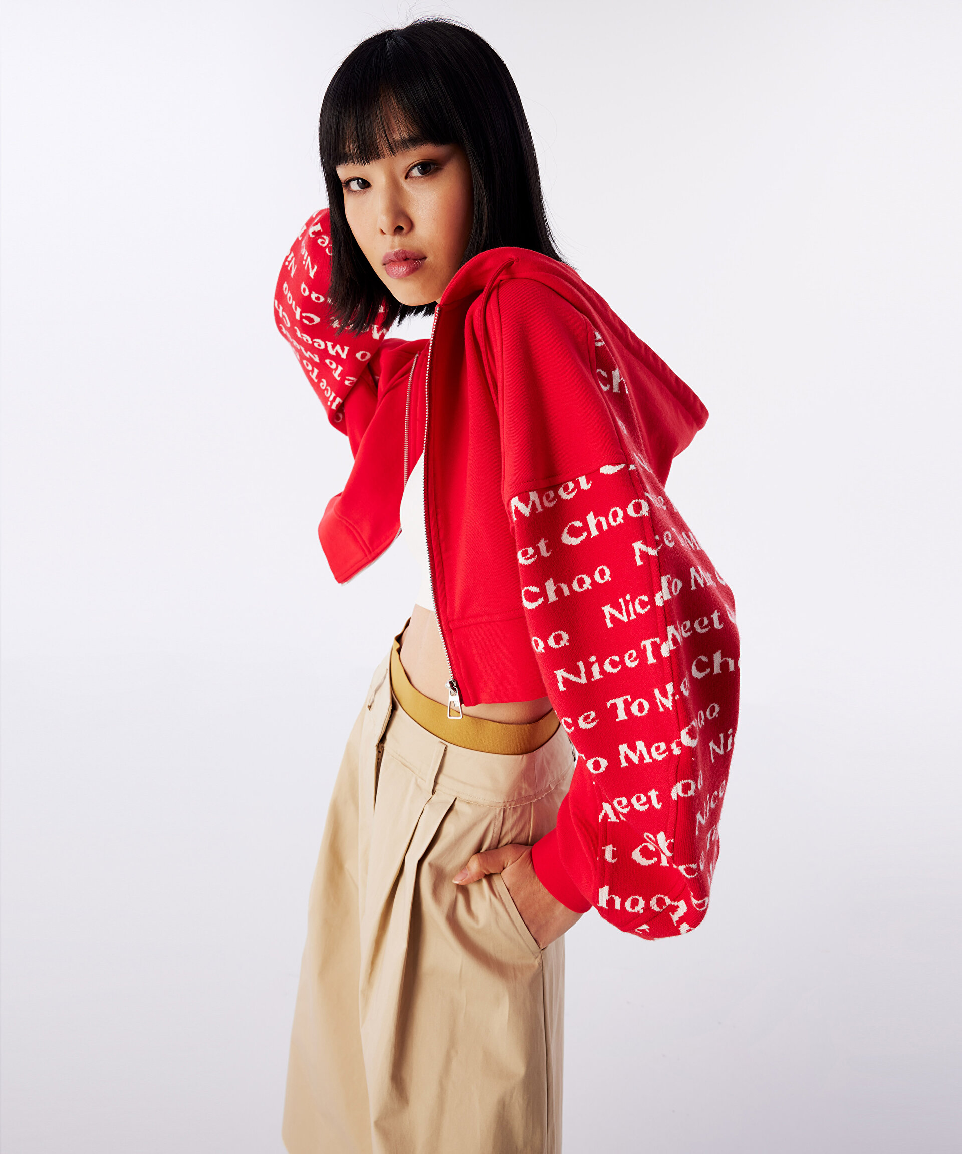 Kırmızı SLOGANLI TRİKO MIX SWEATSHIRT TS1240091014034 | TWIST
