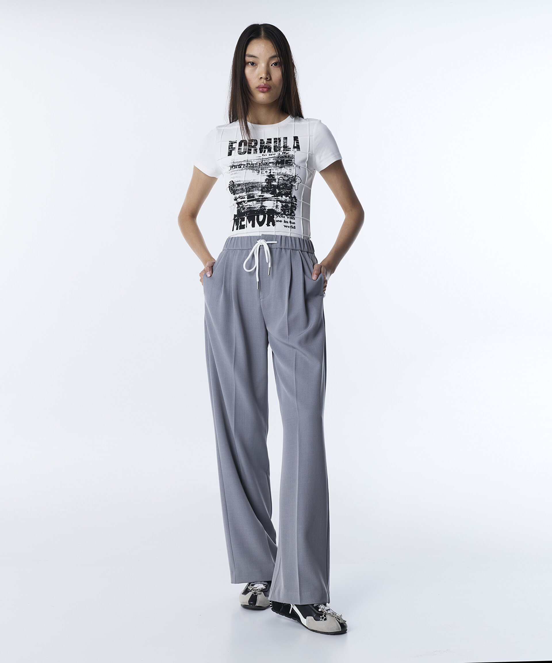 KONTRAST KORDONLU WIDE LEG PANTOLON