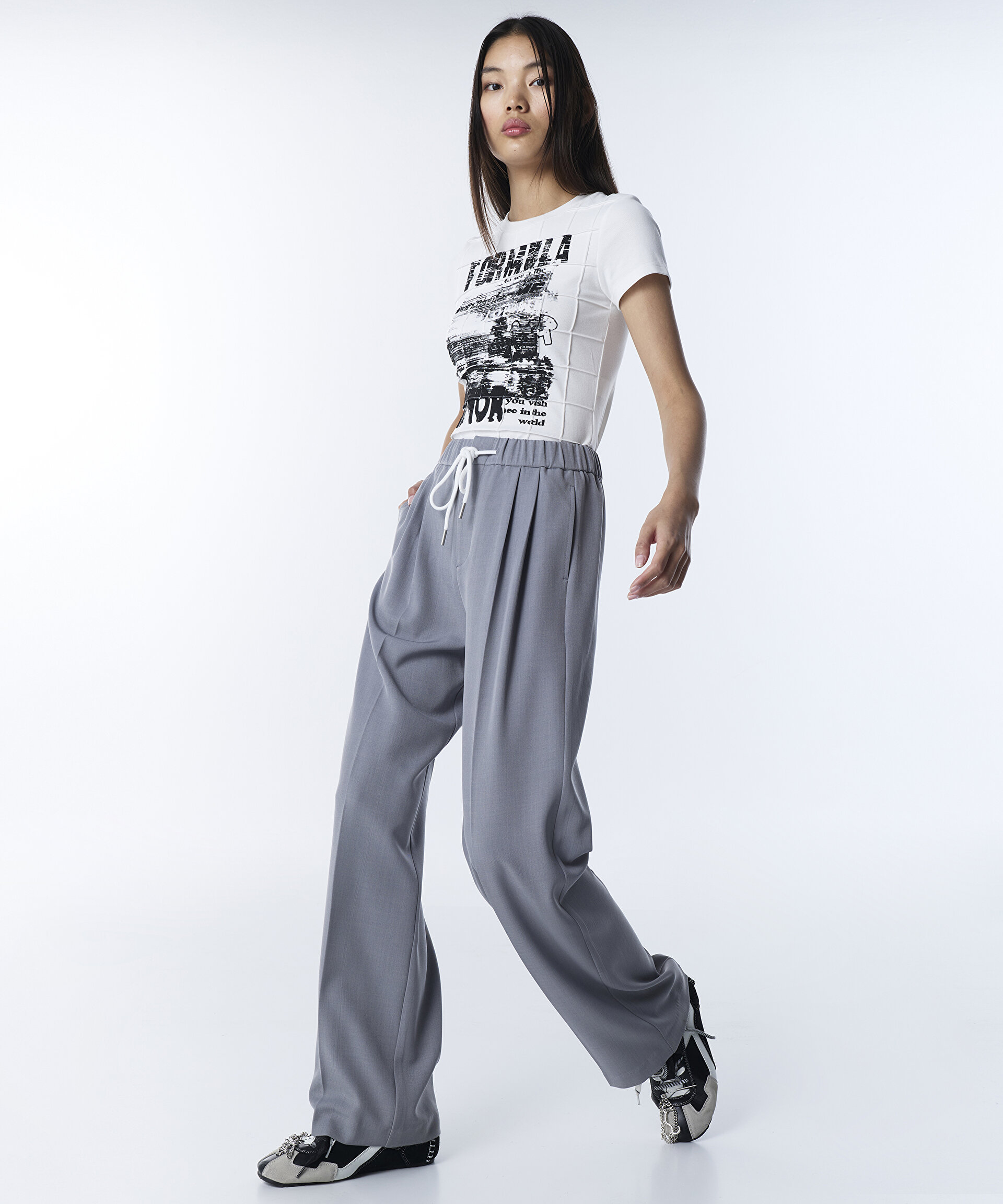KONTRAST KORDONLU WIDE LEG PANTOLON