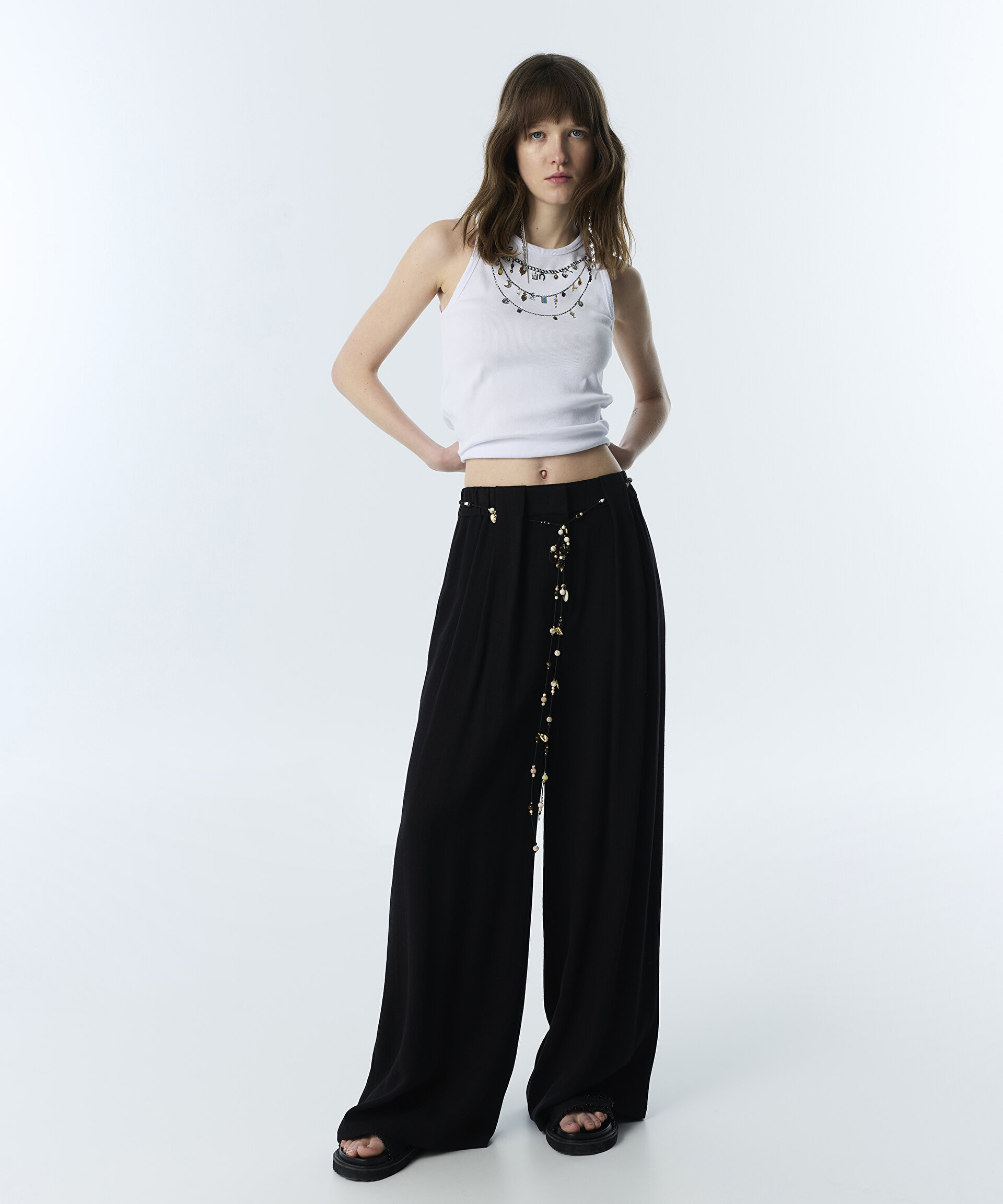 BONCUKLU KUŞAKLI WIDE LEG PANTOLON