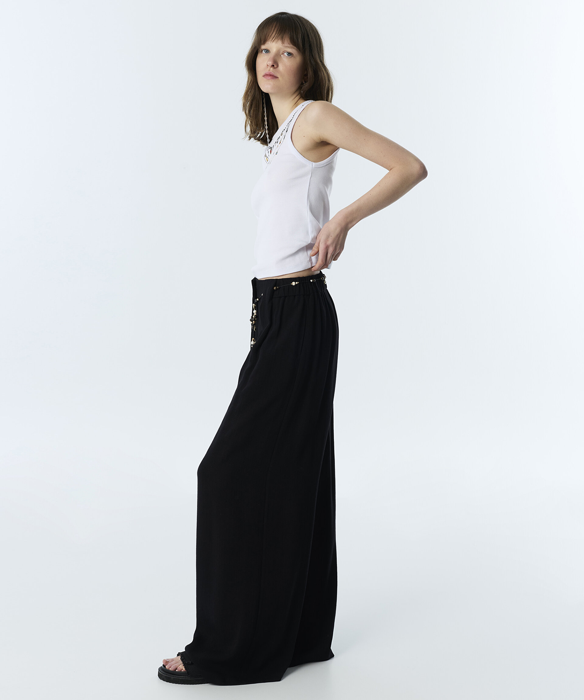 BONCUKLU KUŞAKLI WIDE LEG PANTOLON