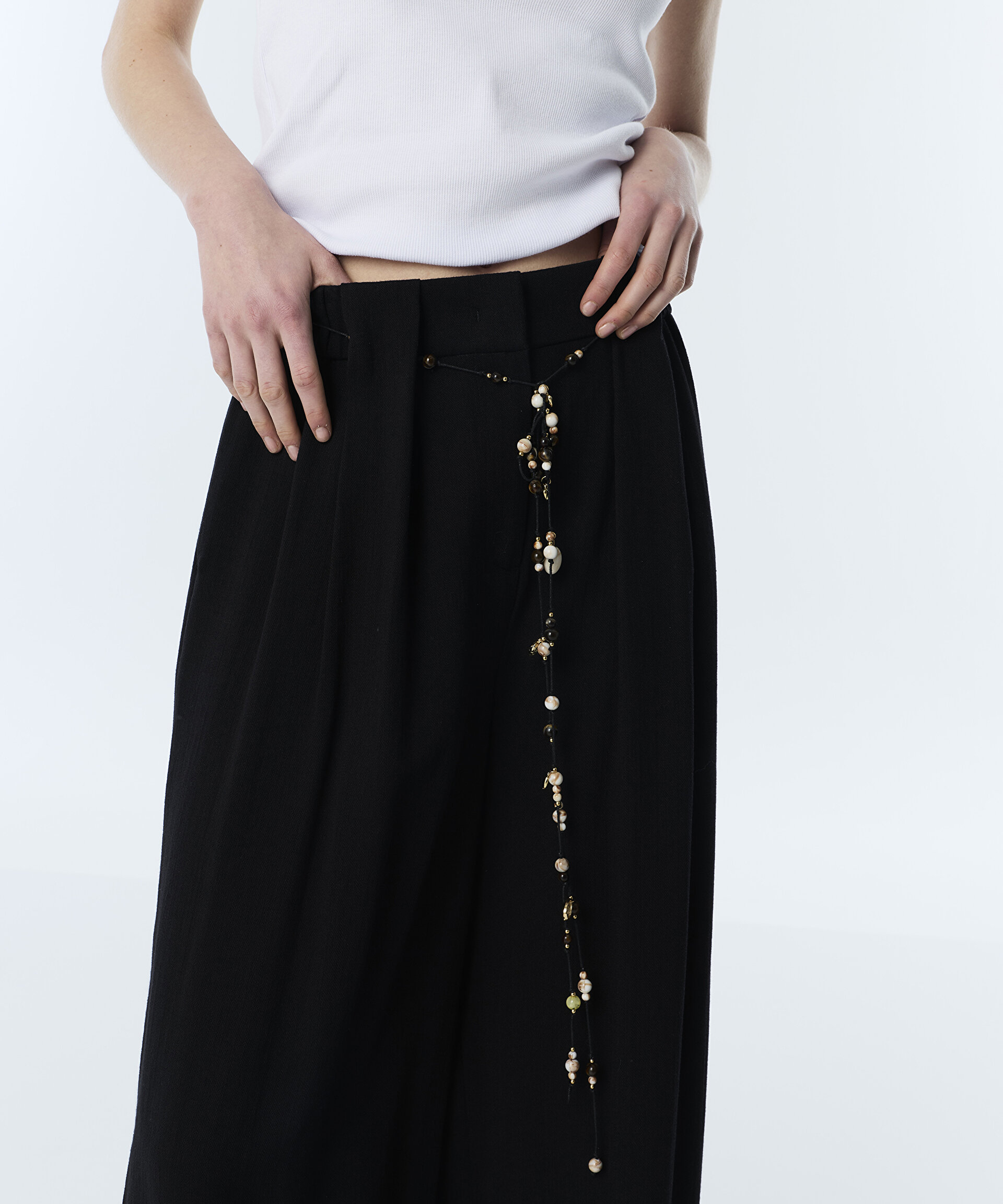 BONCUKLU KUŞAKLI WIDE LEG PANTOLON