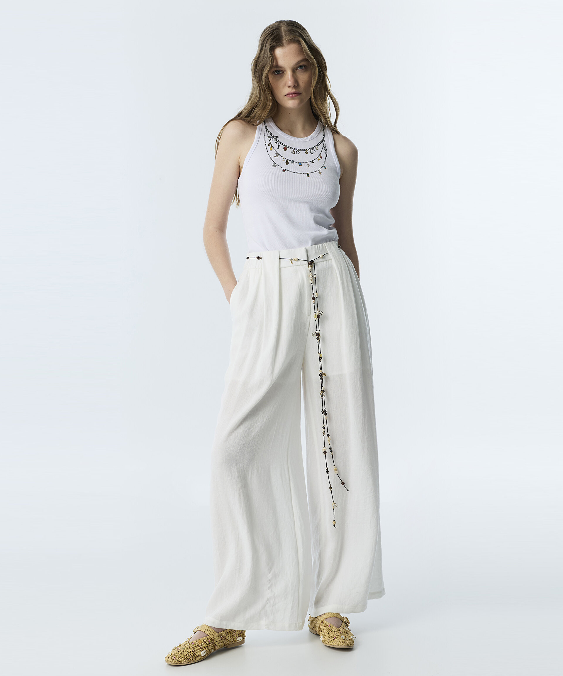 BONCUKLU KUŞAKLI WIDE LEG PANTOLON