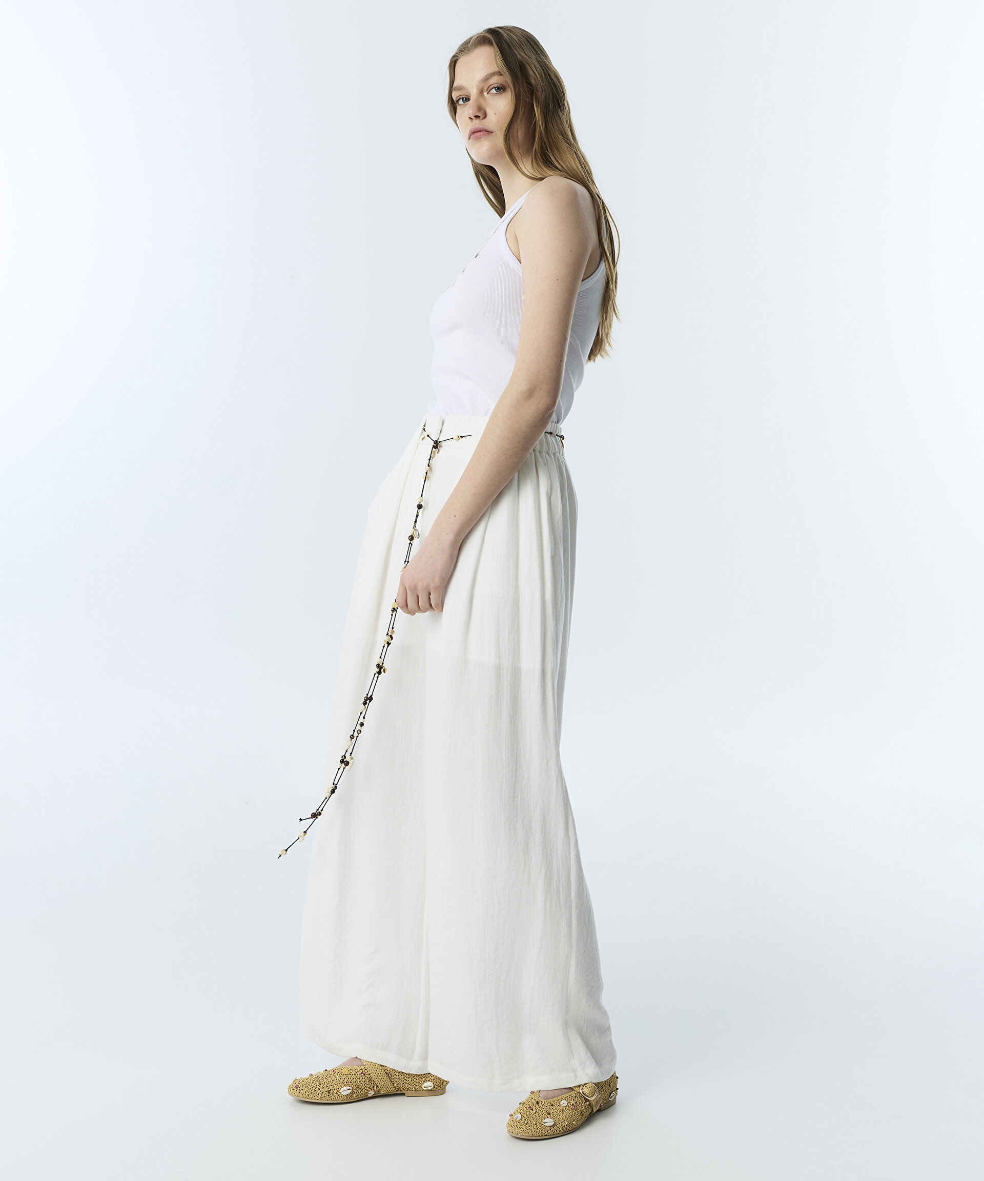 BONCUKLU KUŞAKLI WIDE LEG PANTOLON