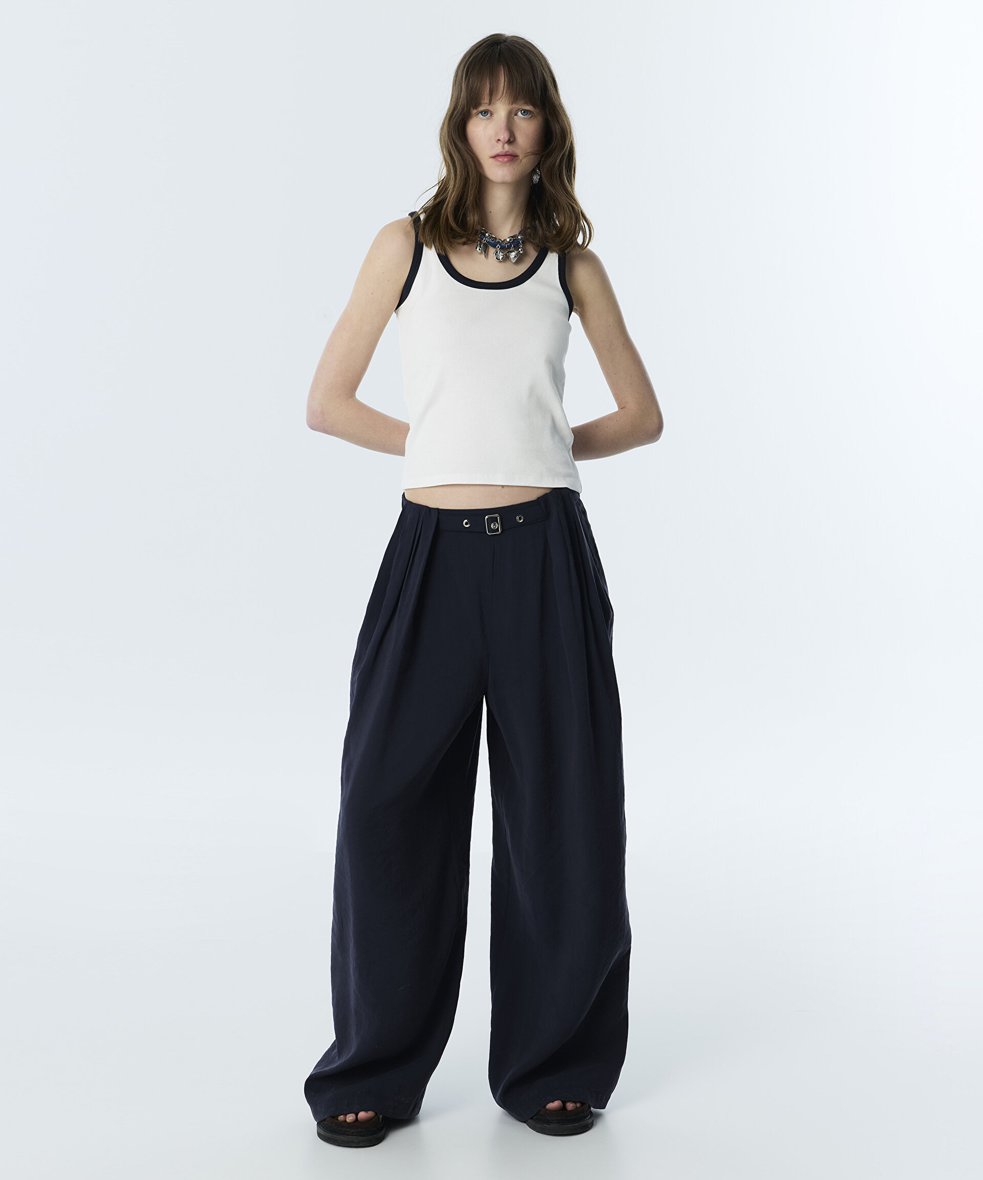 PİLELİ WIDE LEG PANTOLON