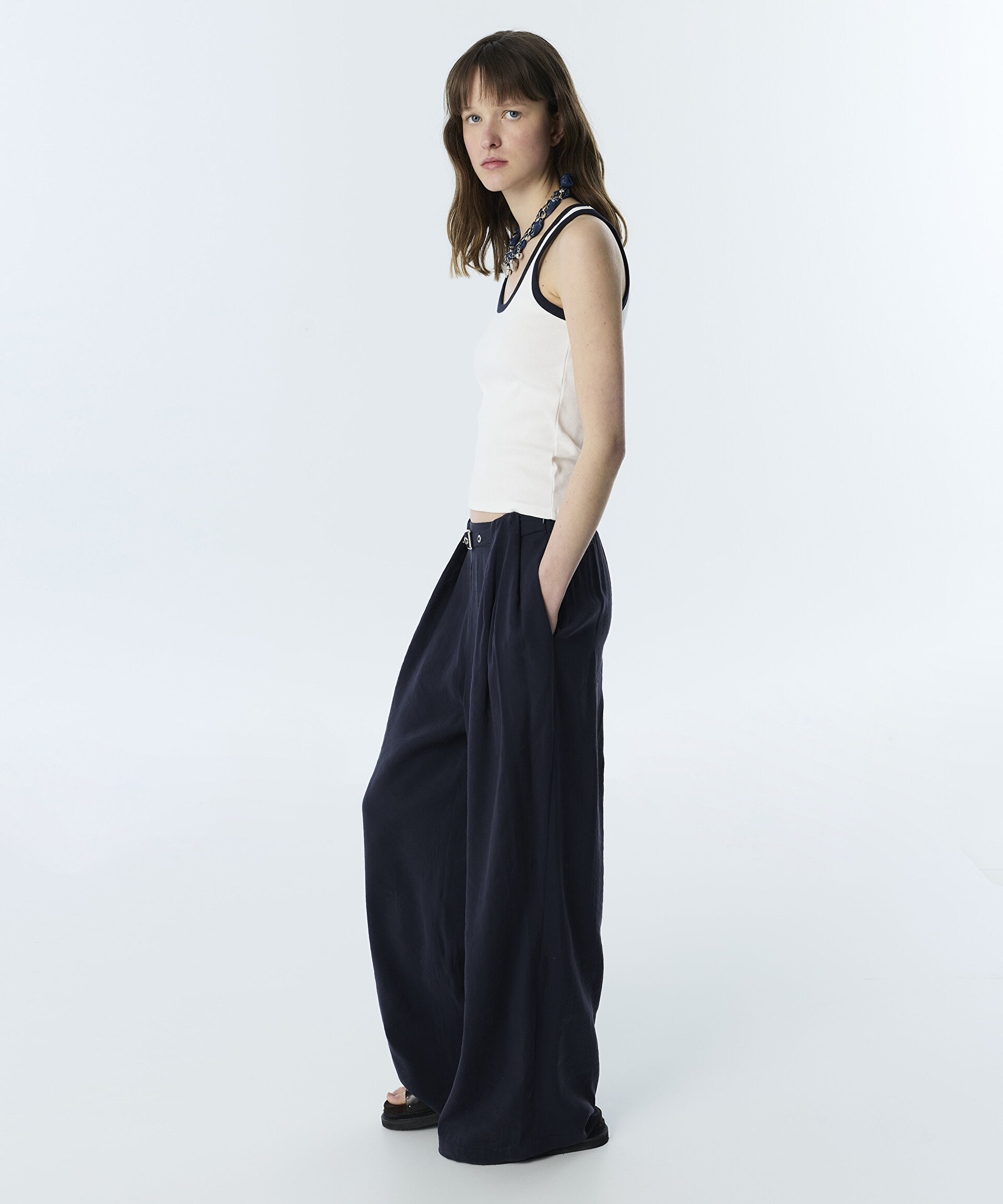 PİLELİ WIDE LEG PANTOLON