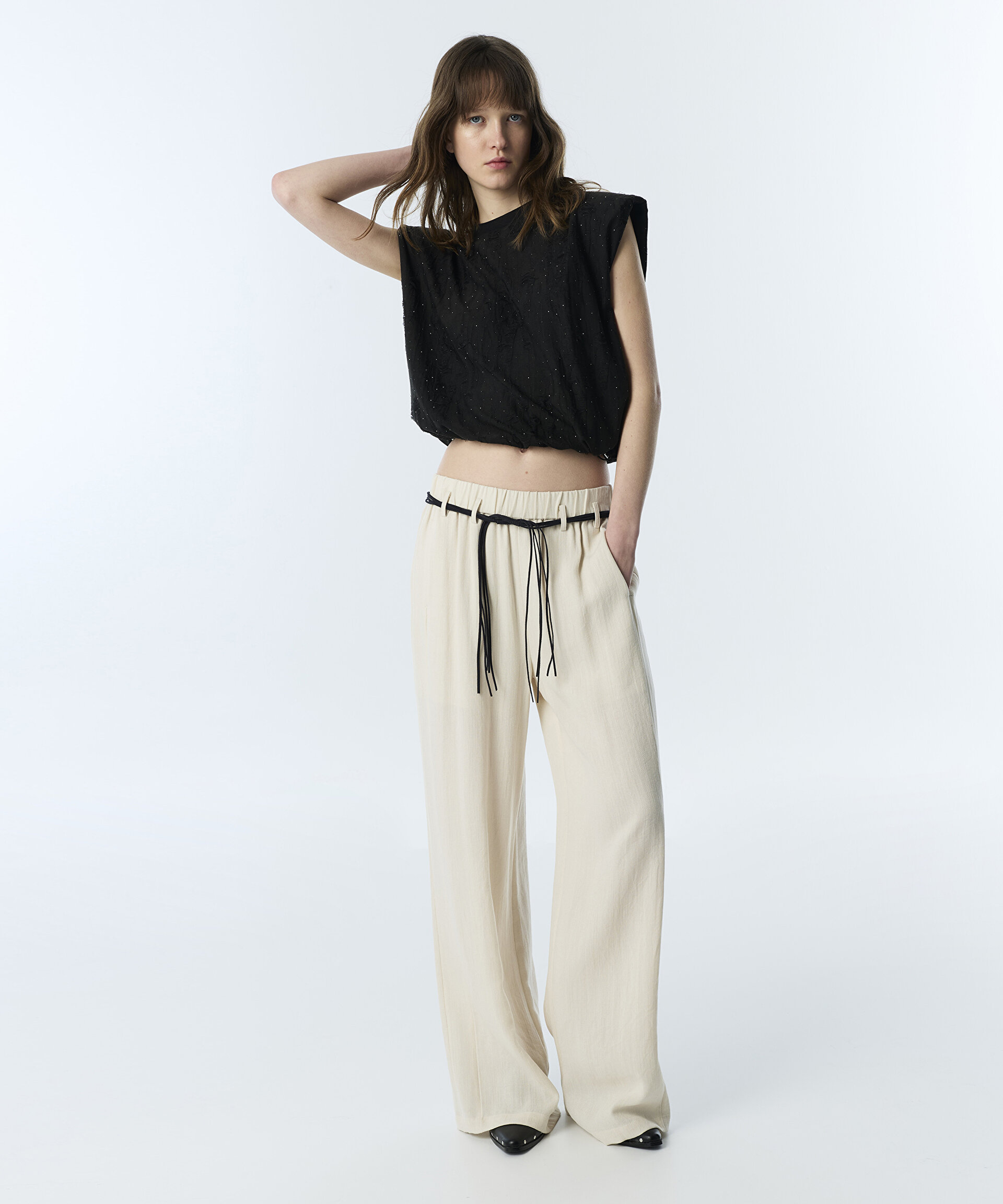 PÜSKÜLLÜ KEMERLİ WIDE LEG PANTOLON