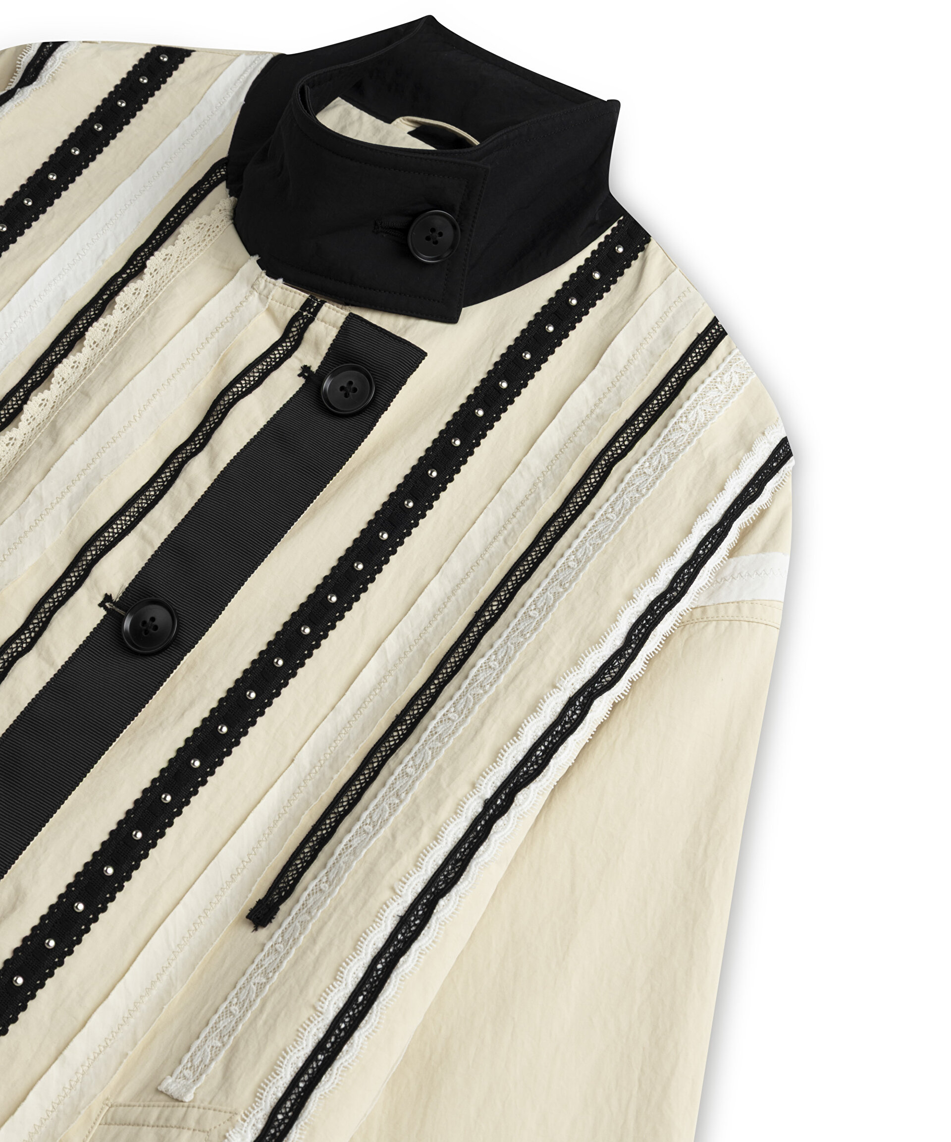Natürel KONTRAST DANTEL ŞERİTLİ COLORBLOCK PARDÖSÜ TS1260011013AD4