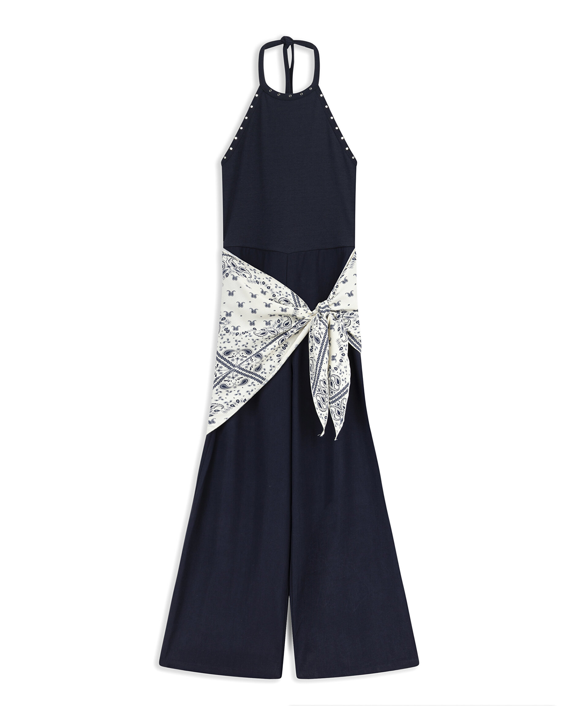 ÇIKARILABİLİR FULARLI HALTER YAKA TULUM