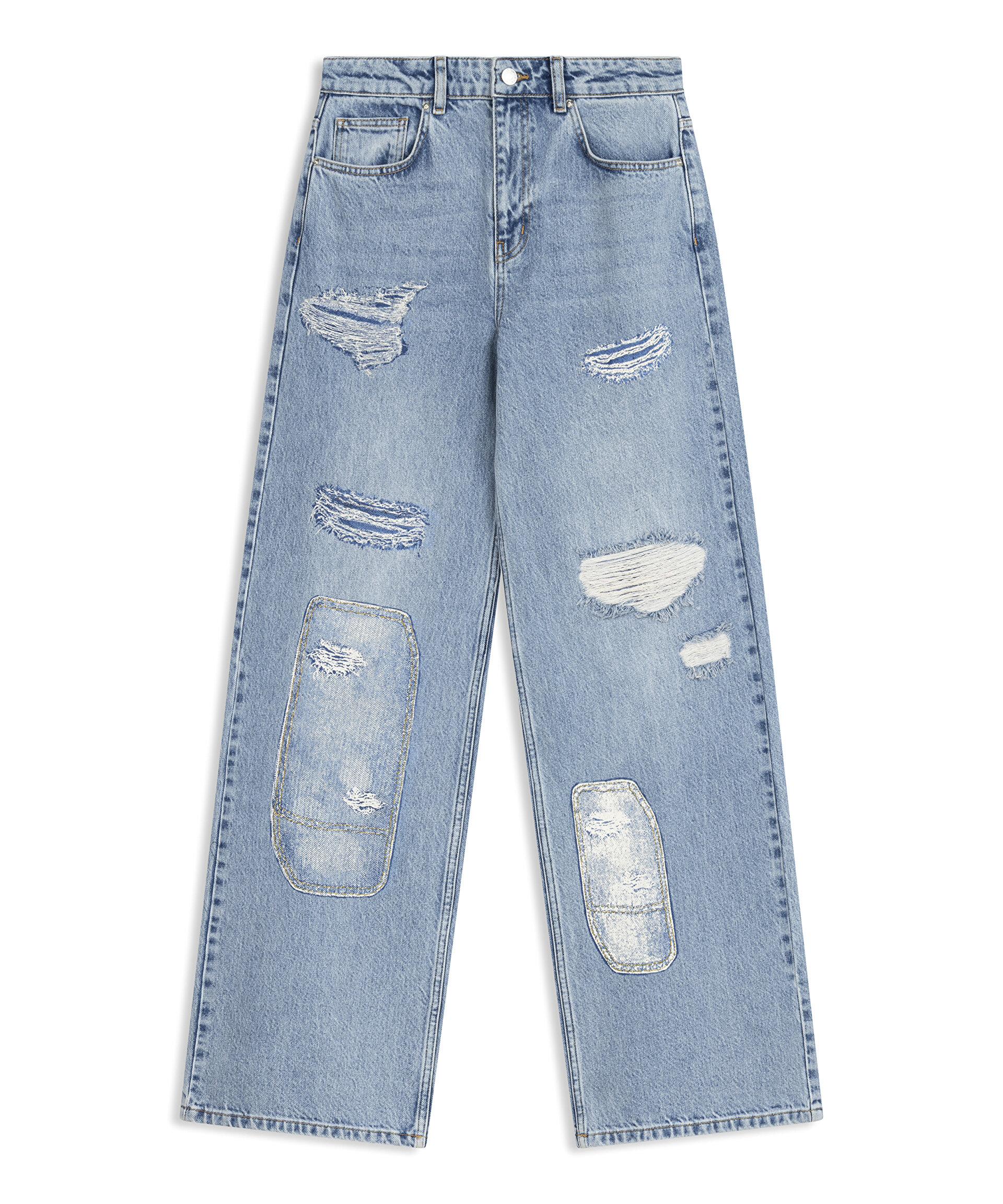 ESKİTME EFEKTLİ WIDE LEG JEAN PANTOLON