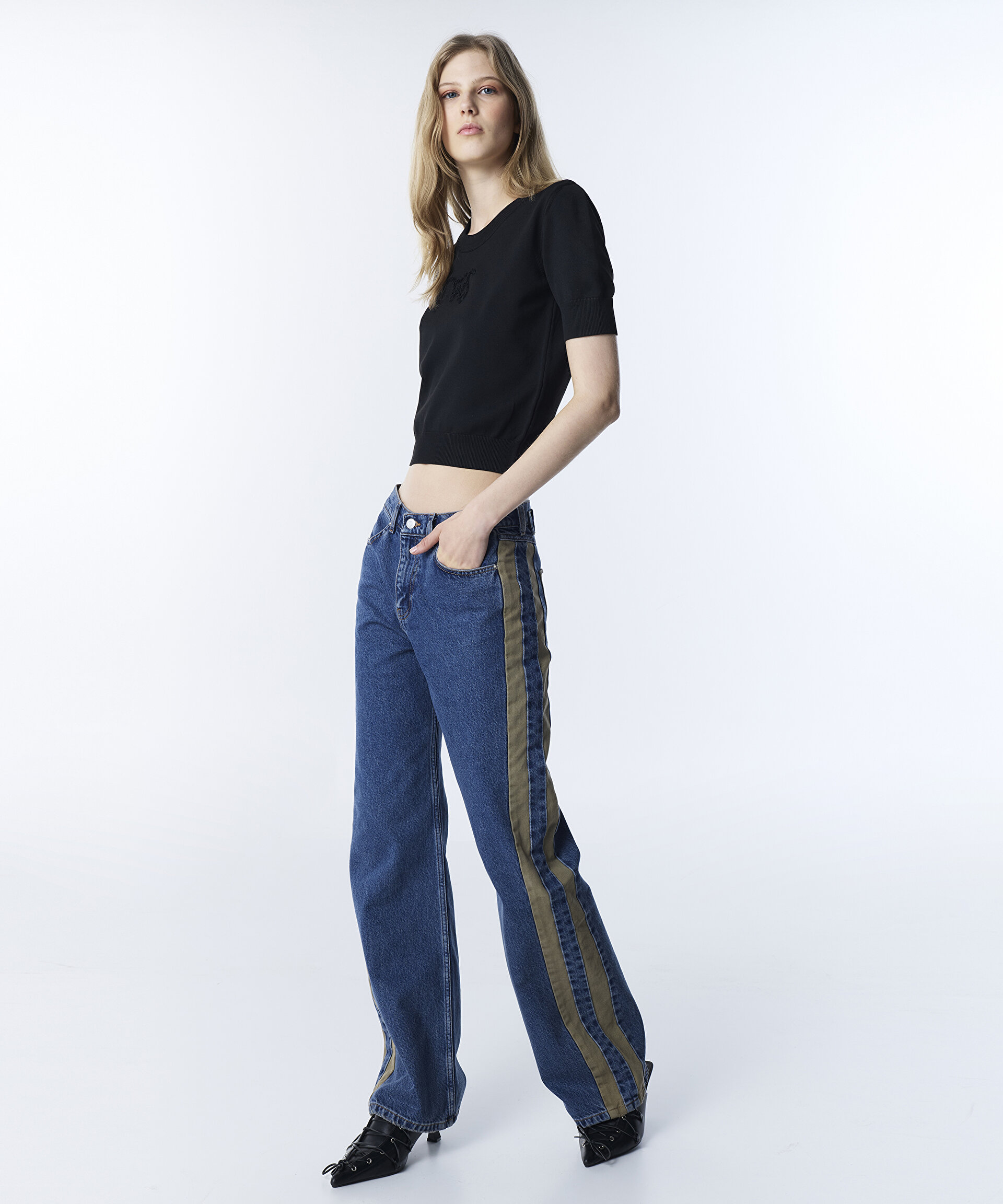 COLORBLOCK WIDE LEG JEAN PANTOLON