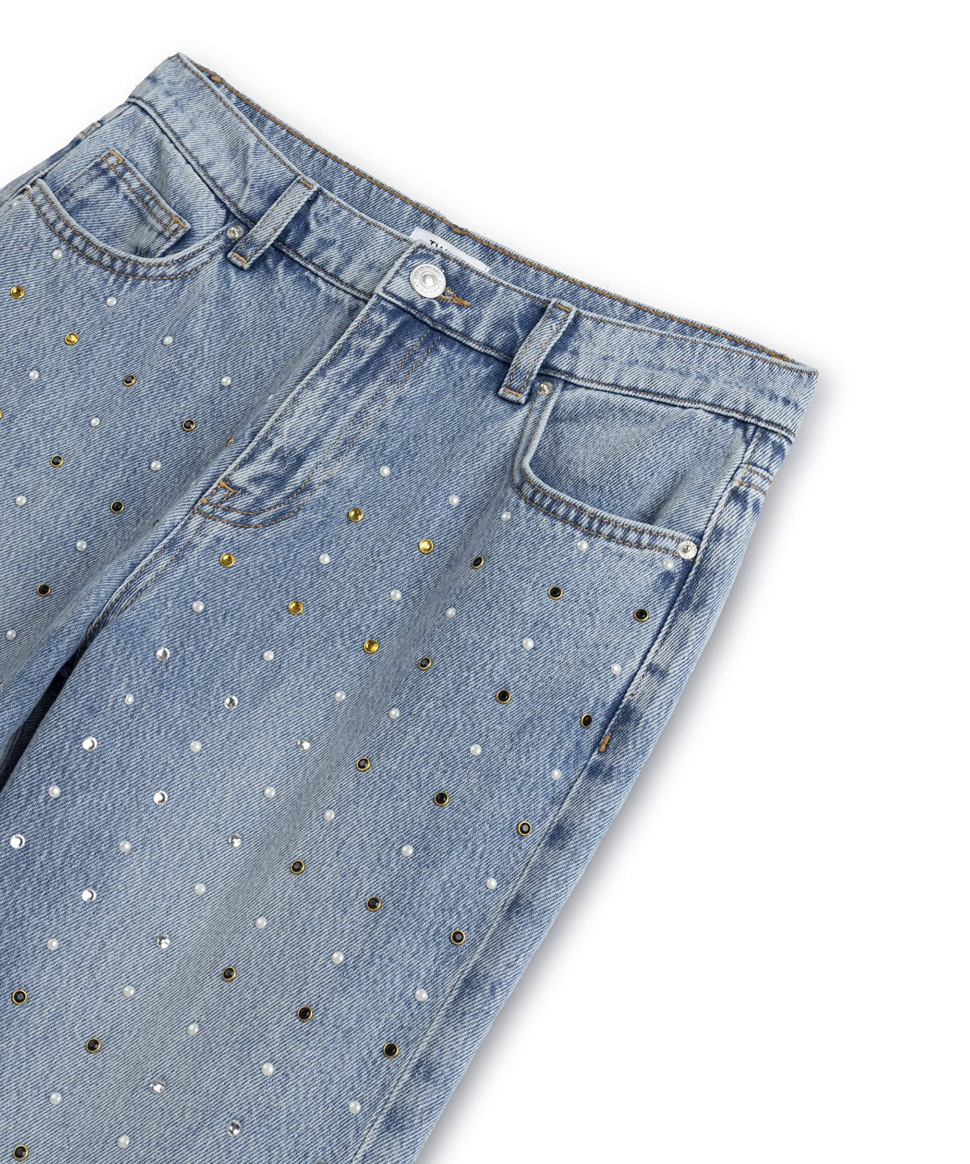jun_moa Mavi RENKLİ HOTFIX BASKILI WIDE LEG JEAN PANTOLON TS1260018031CC2
