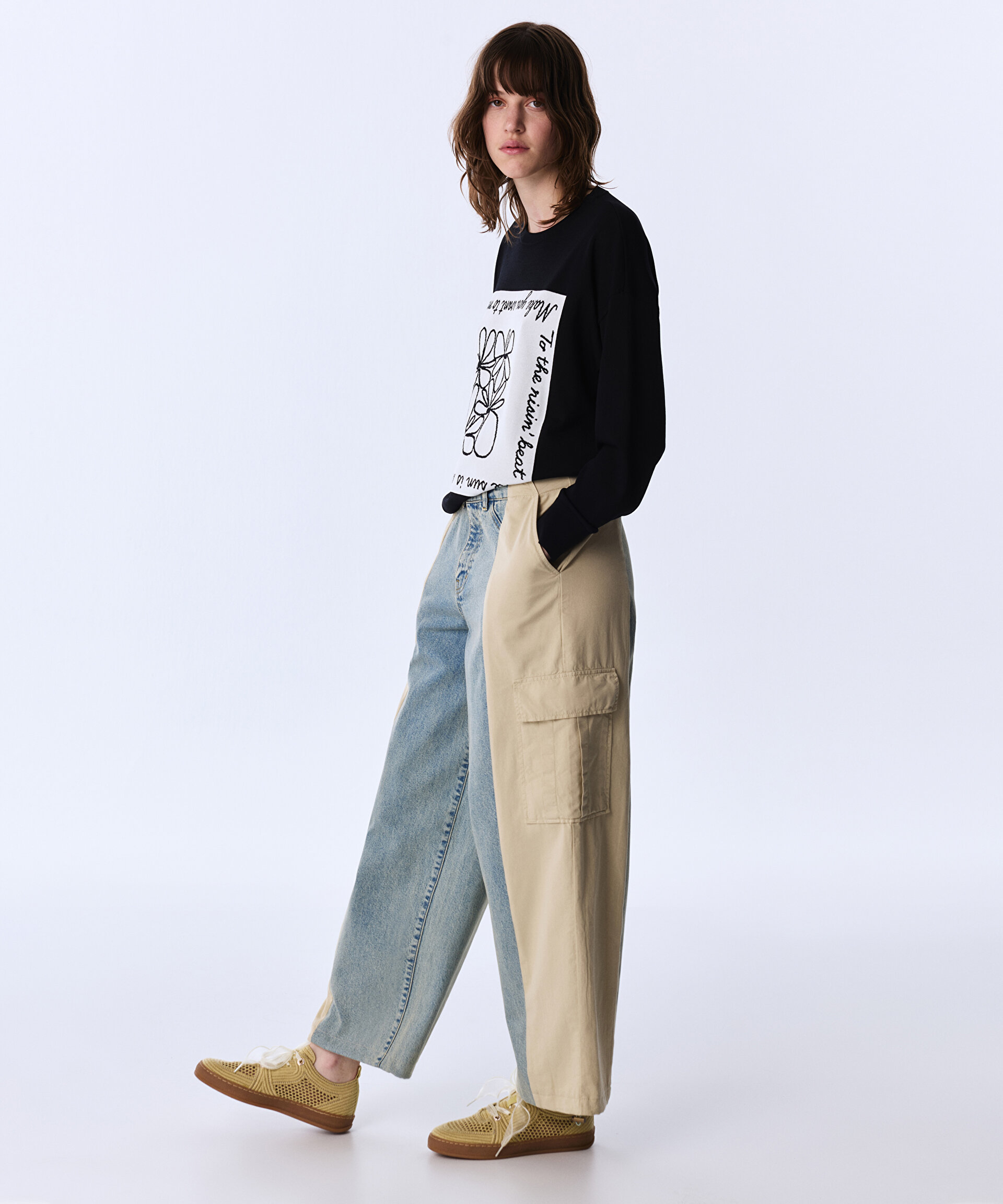 KUMAŞ MIX COLORBLOCK JEAN PANTOLON