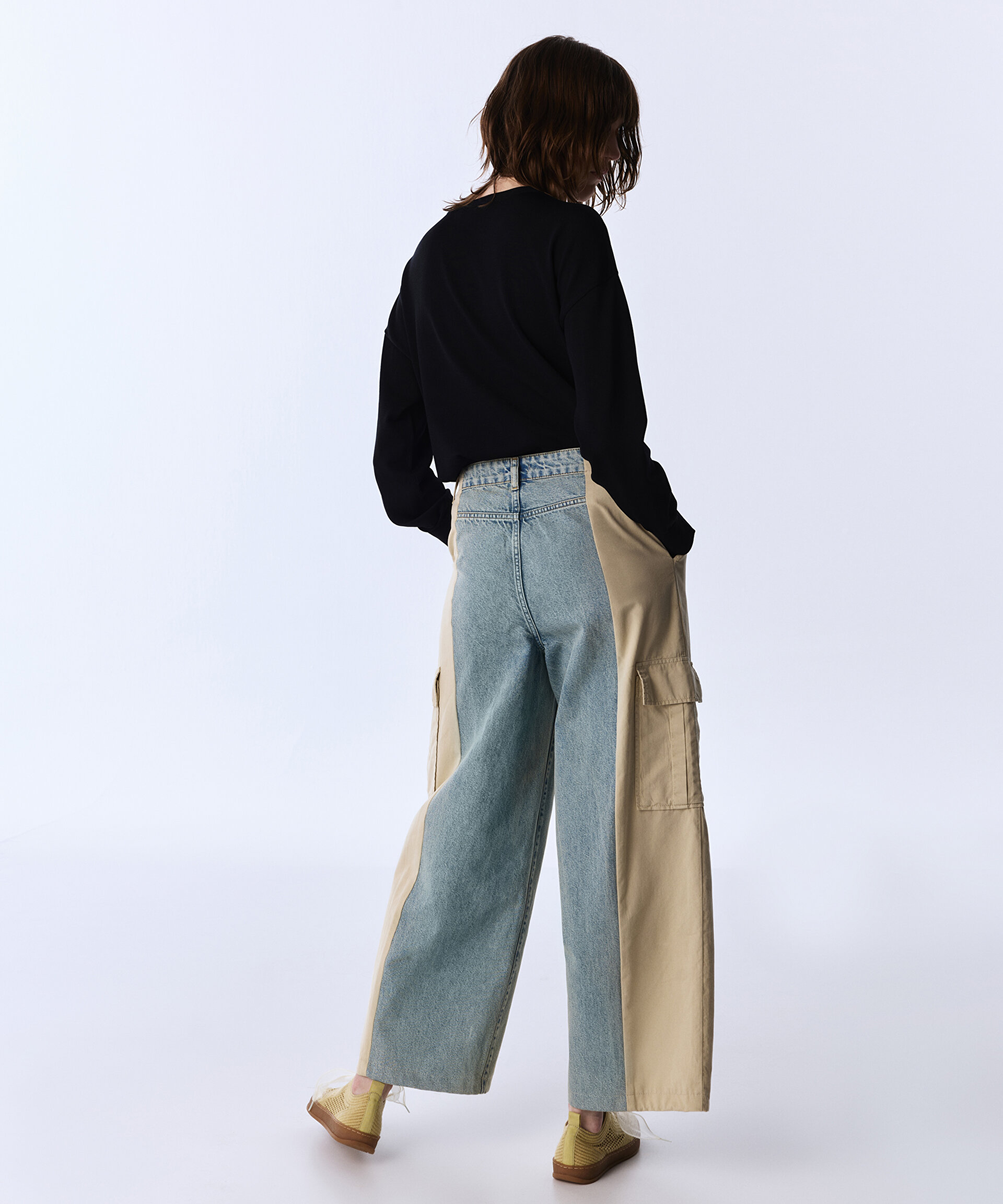 KUMAŞ MIX COLORBLOCK JEAN PANTOLON