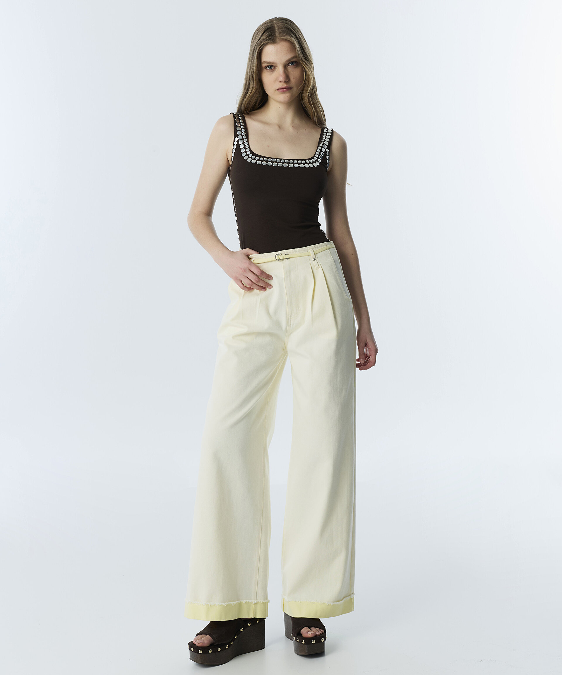 COLORBLOCK WIDE LEG JEAN PANTOLON