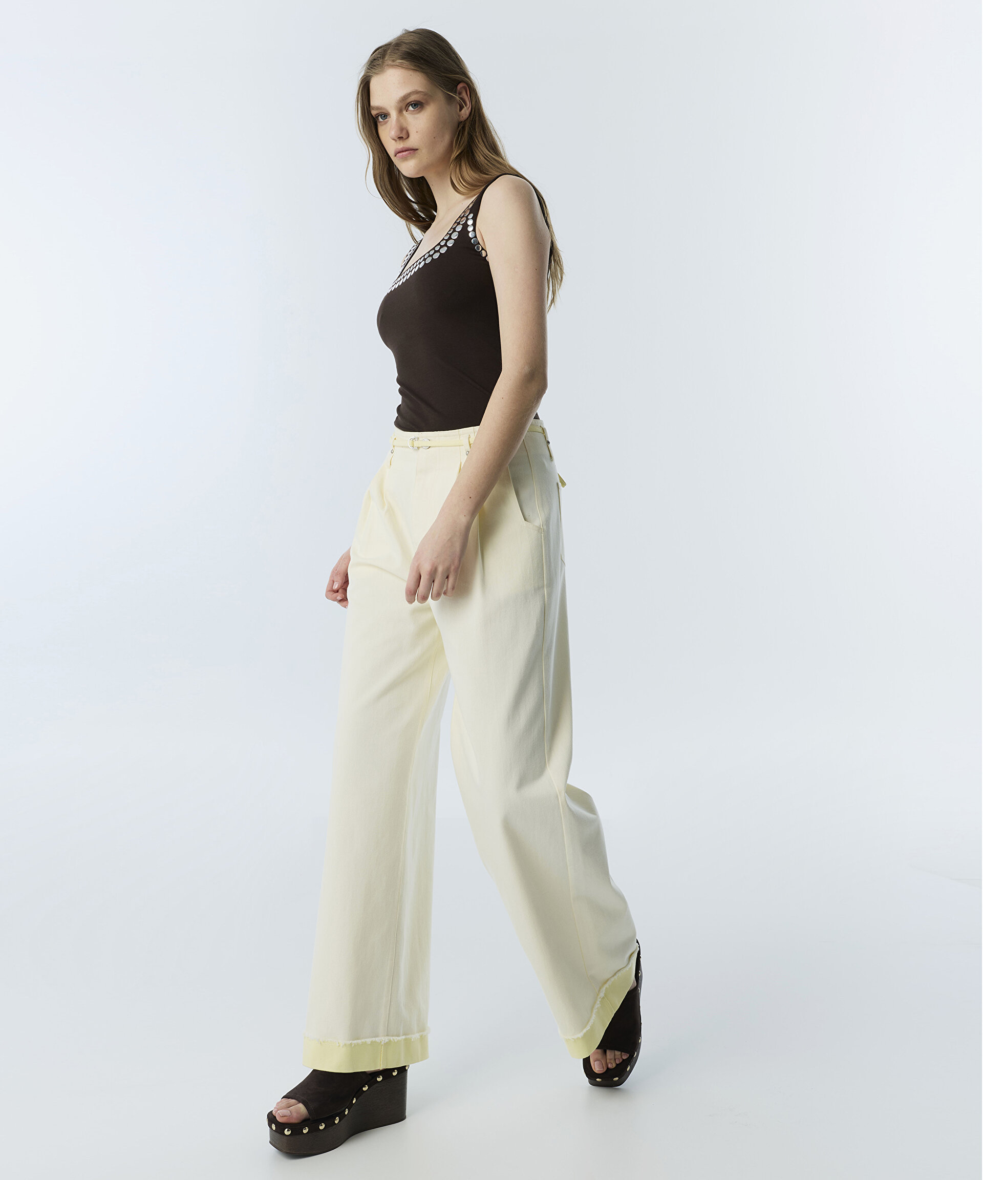 COLORBLOCK WIDE LEG JEAN PANTOLON