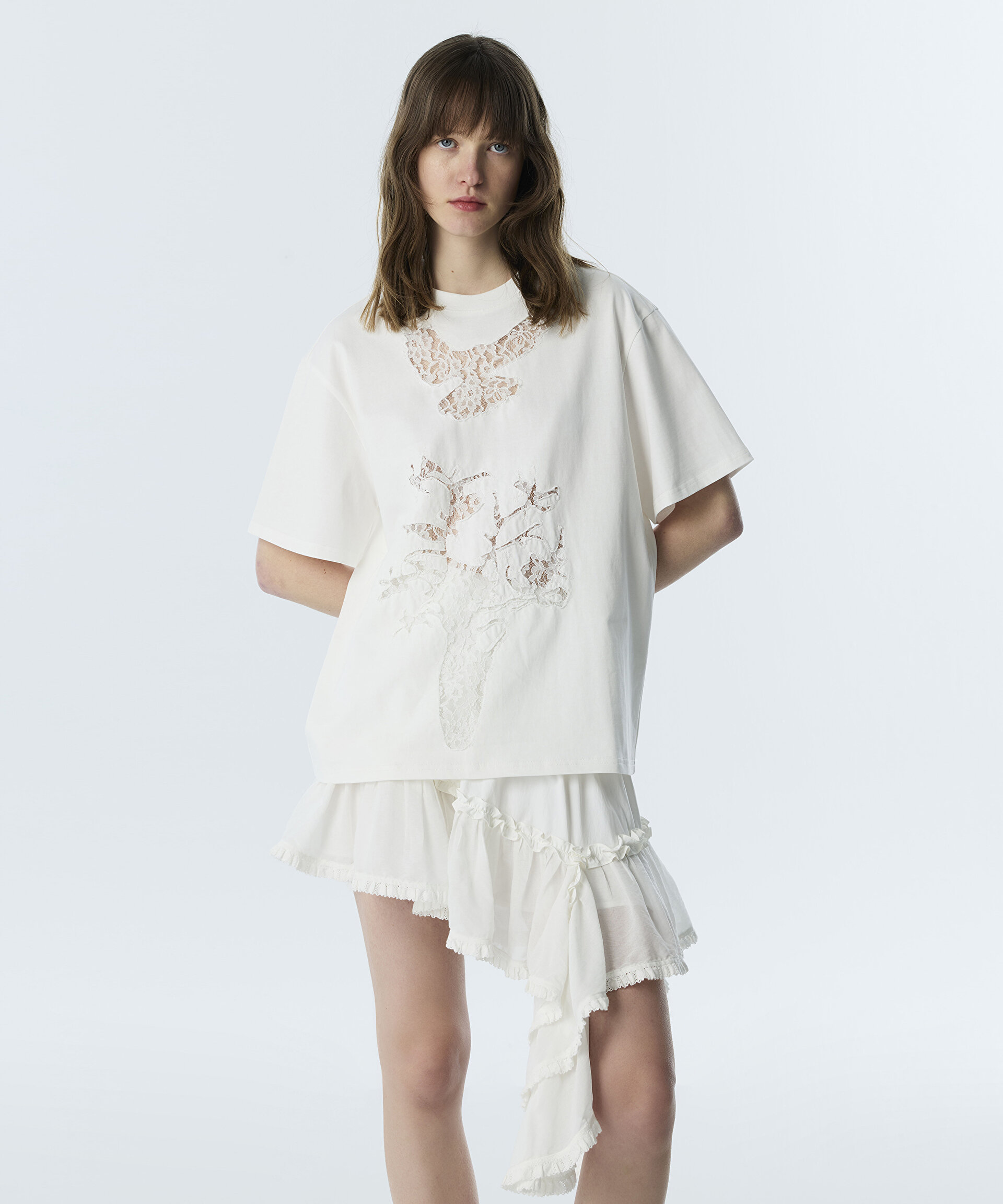Ekru DANTEL MIX OVERSIZE TİŞÖRT TS1260070254018 | TWIST