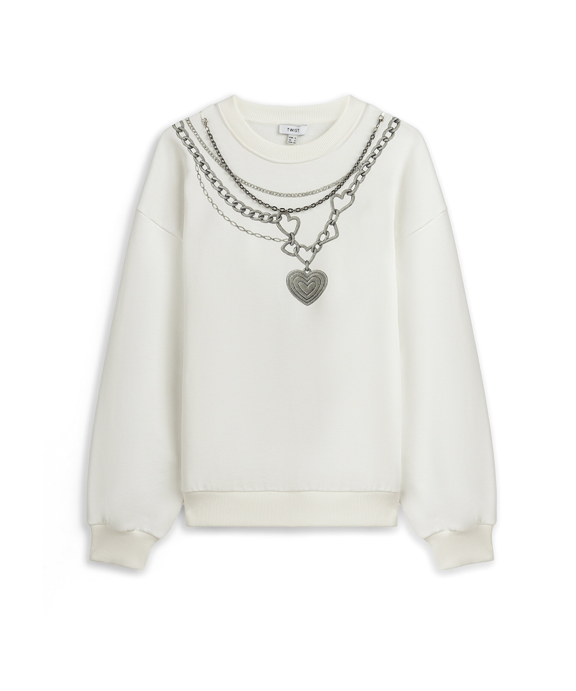 Ekru ZİNCİRLİ VE GÖRSEL BASKILI SWEATSHIRT TS1260091026018 | TWIST
