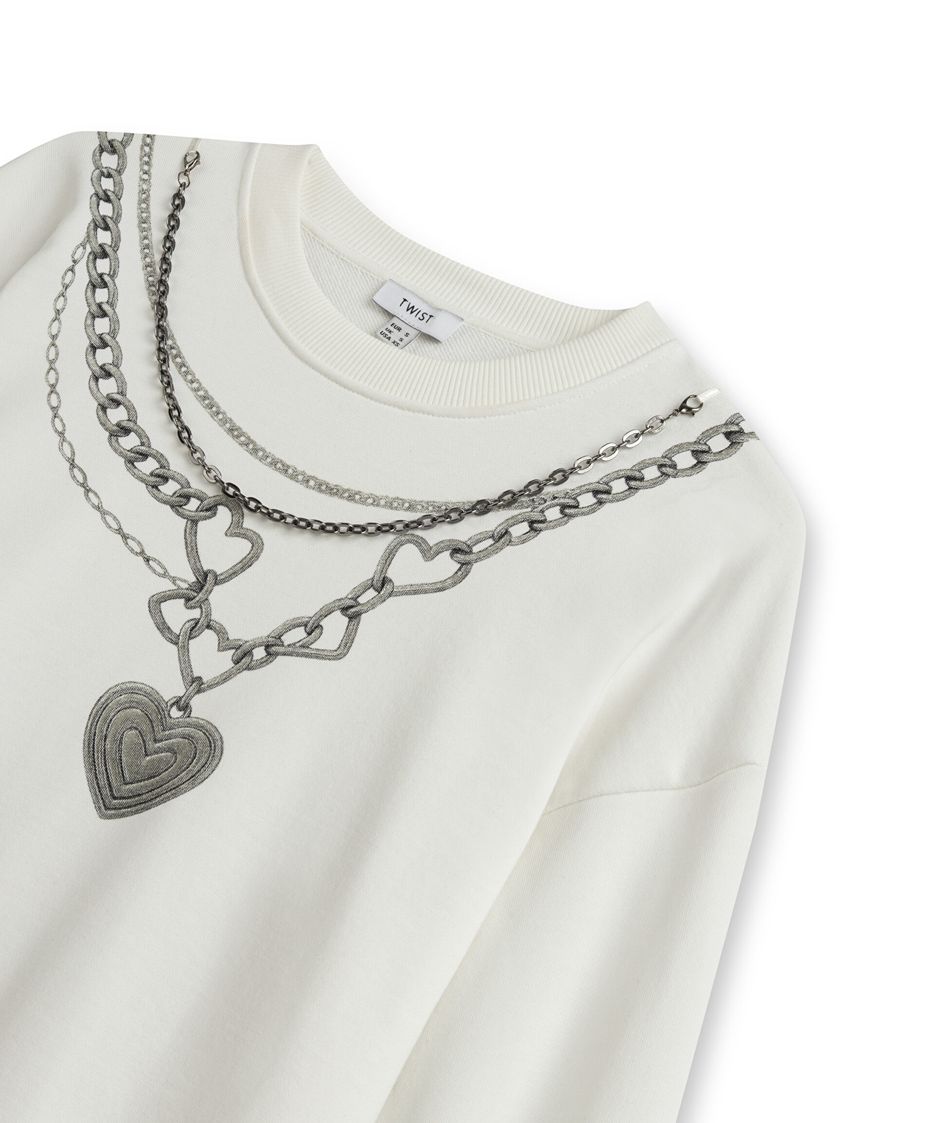 Ekru ZİNCİRLİ VE GÖRSEL BASKILI SWEATSHIRT TS1260091026018 | TWIST