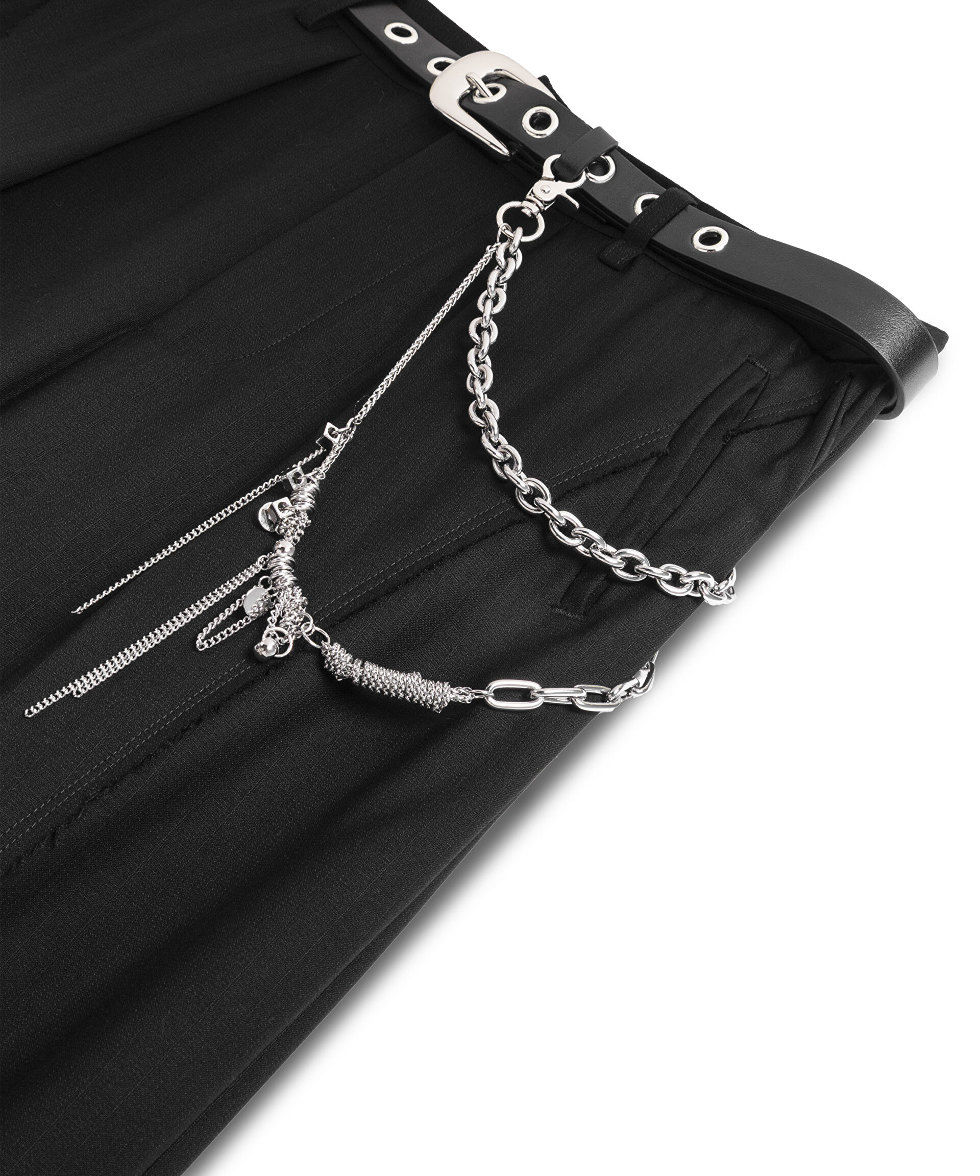 ZİNCİR AKSESUARLI WIDE LEG FİT PANTOLON