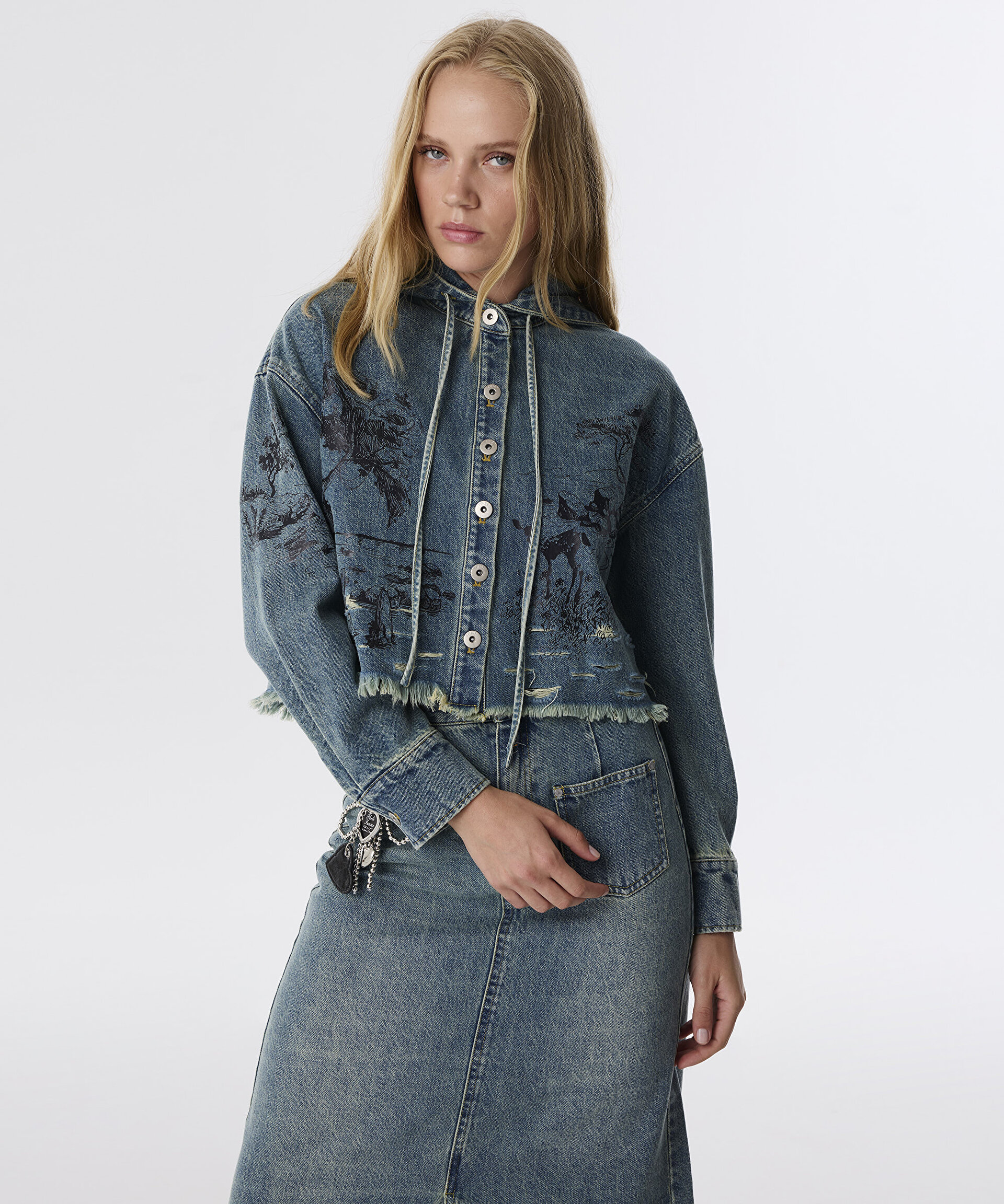 Yeşil GÖRSEL BASKILI JEAN CEKET TW6250005053013 | TWIST