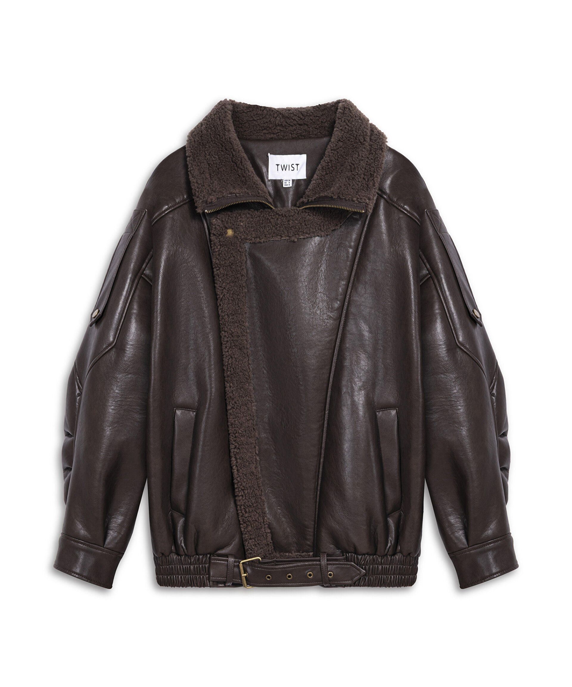 Kahverengi SUNİ KÜRK MIX OVERSIZE MONT TW6250012244074 | TWIST