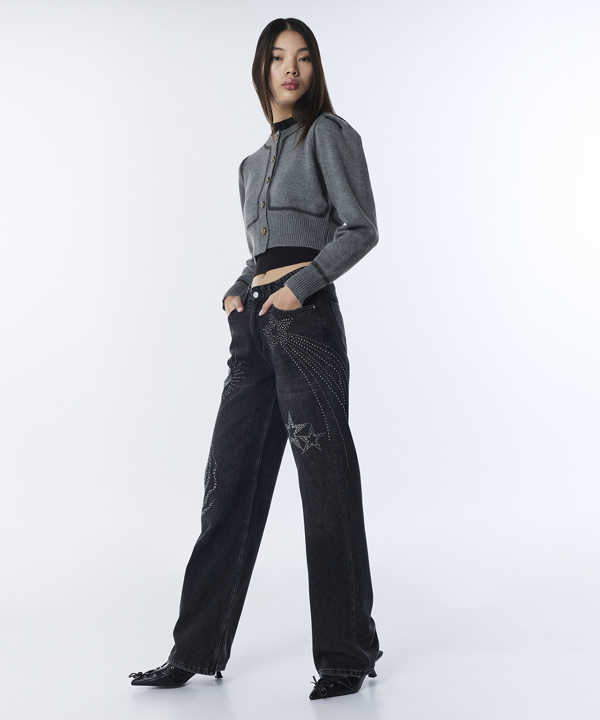 Antrasit HOTFIX BASKILI WIDE LEG JEAN PANTOLON TW6250018037036 | TWIST