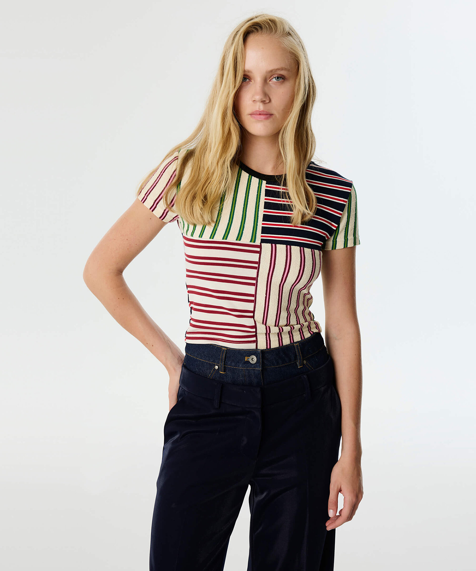 Lacivert KUMAŞ MIX COLORBLOCK Tişört TW6250070022015 | TWIST