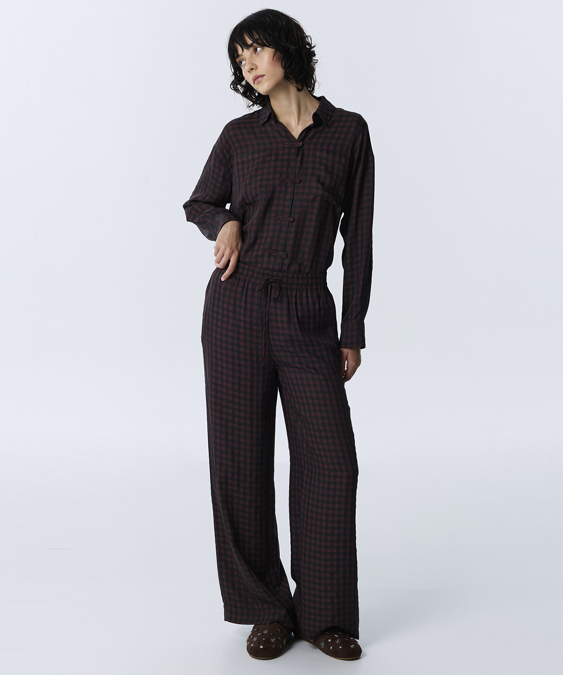 PÖTİKARE DESEN WIDE LEG PANTOLON