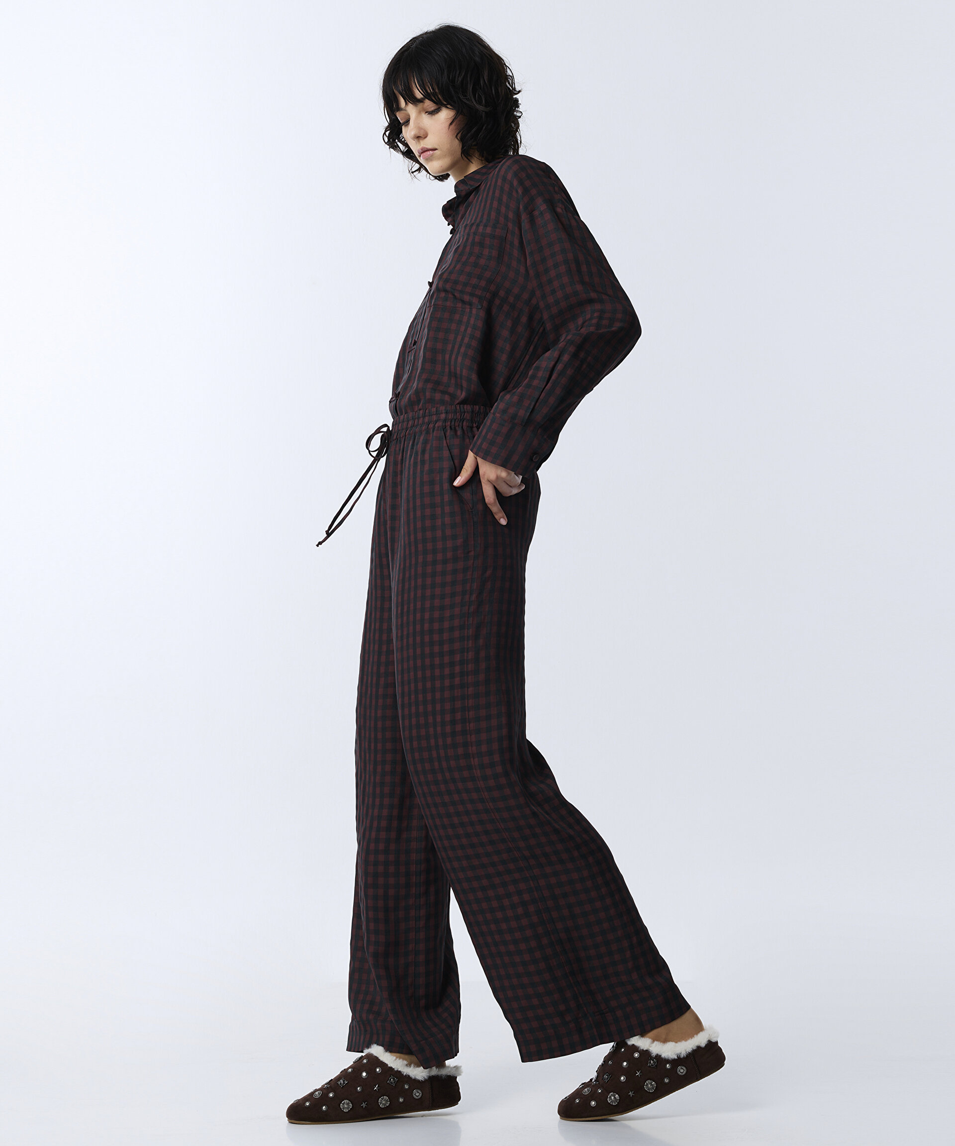 PÖTİKARE DESEN WIDE LEG PANTOLON