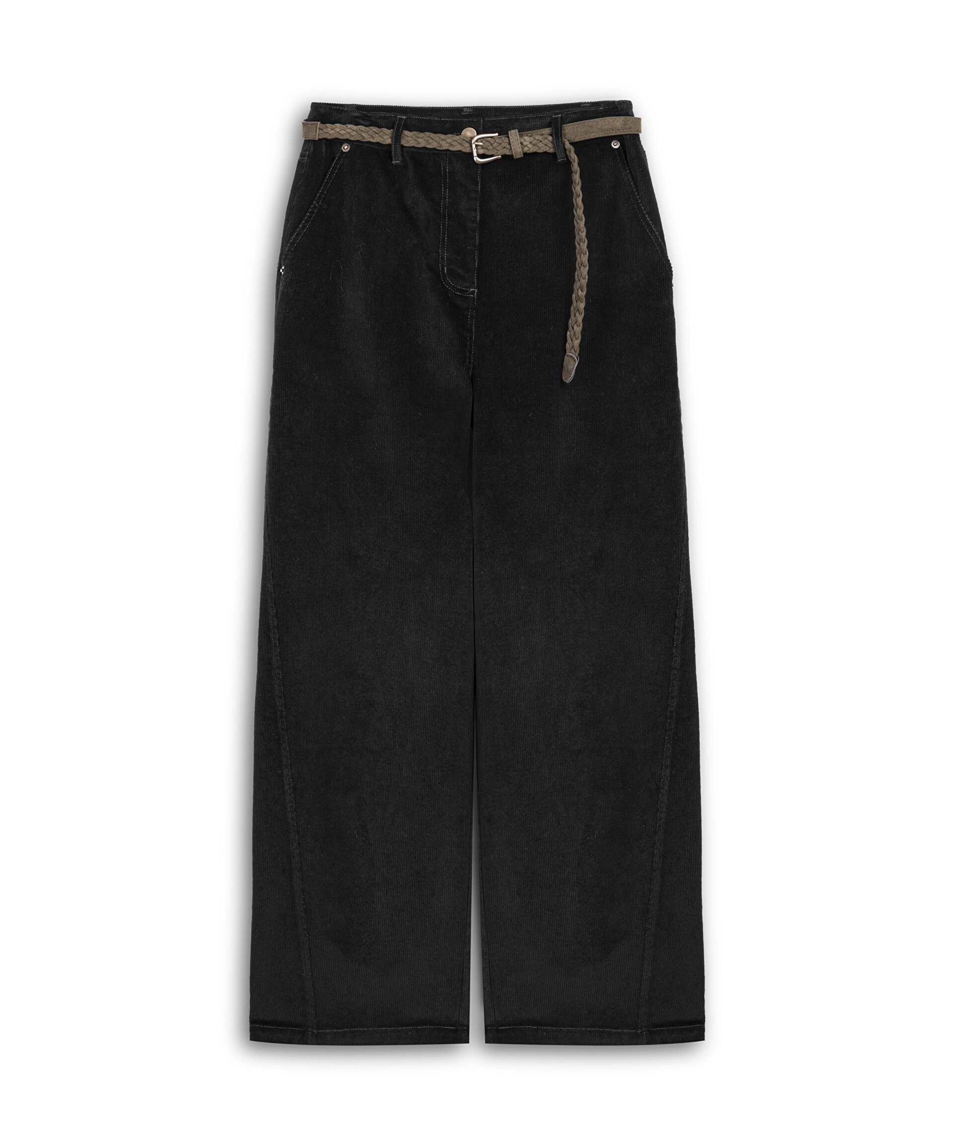 ÖRGÜ KEMERLİ KADİFE PANTOLON