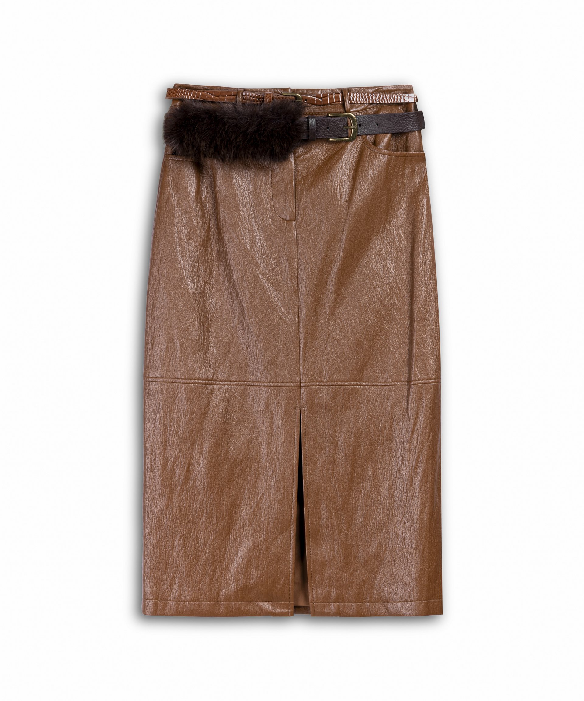 ÇİFT KEMERLİ DERİ GÖRÜNÜMLÜ ETEK