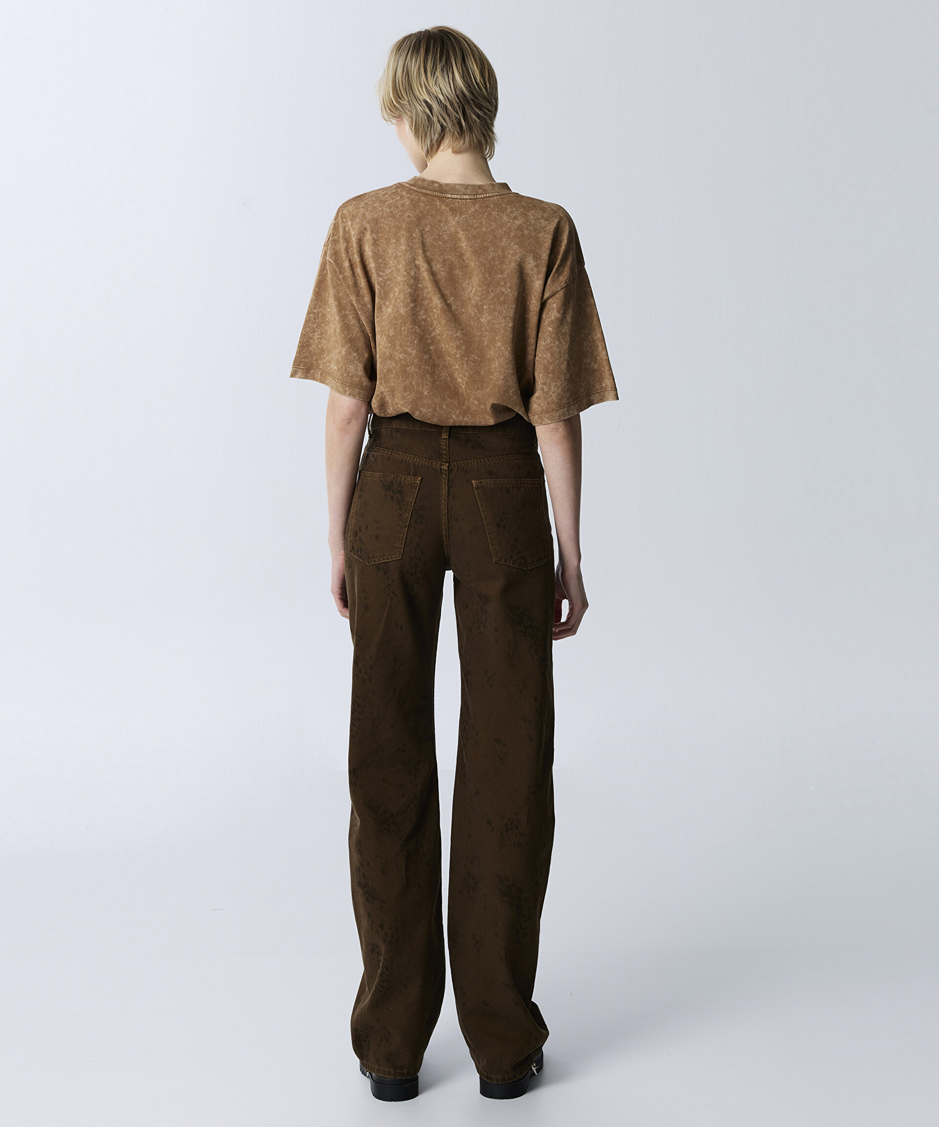 Twist Kahverengi BASKILI WIDE LEG JEAN PANTOLON görsel 3