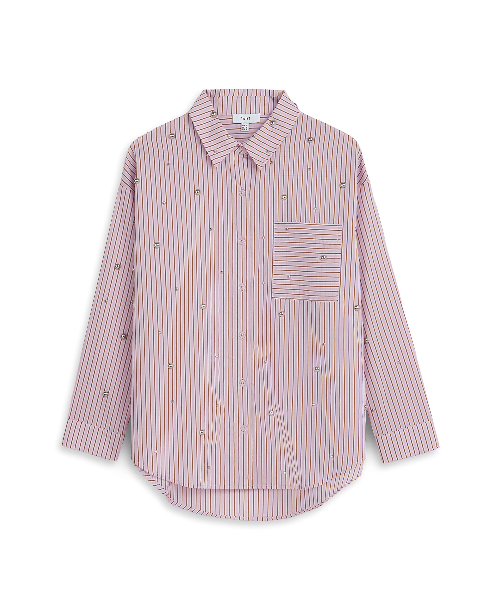 Twist Pembe KARMA TROK BASKILI ÇİZGİLİ GÖMLEK görsel 5