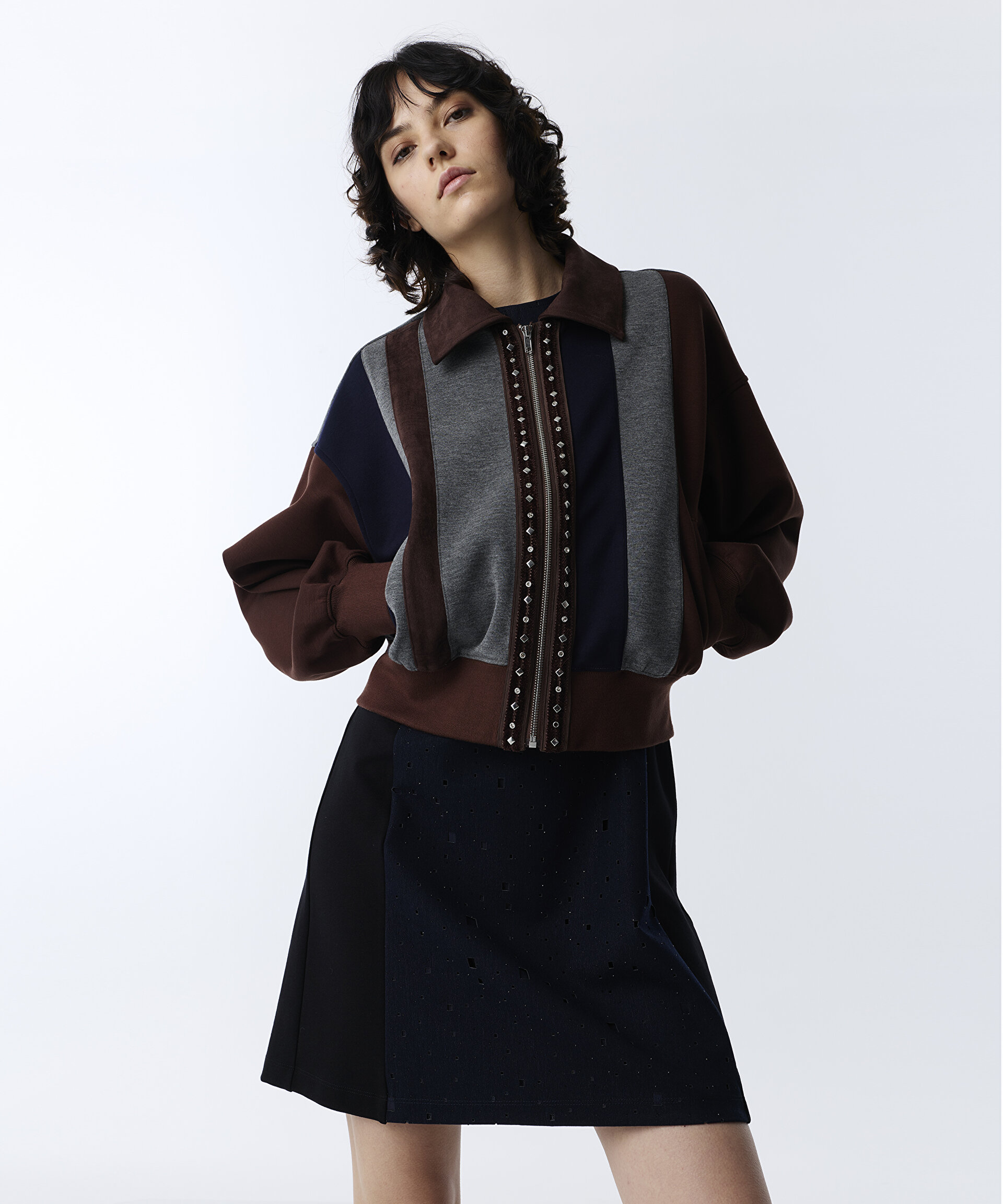 Twist Lacivert KUMAŞ MIX TROK BASKILI SWEATSHIRT