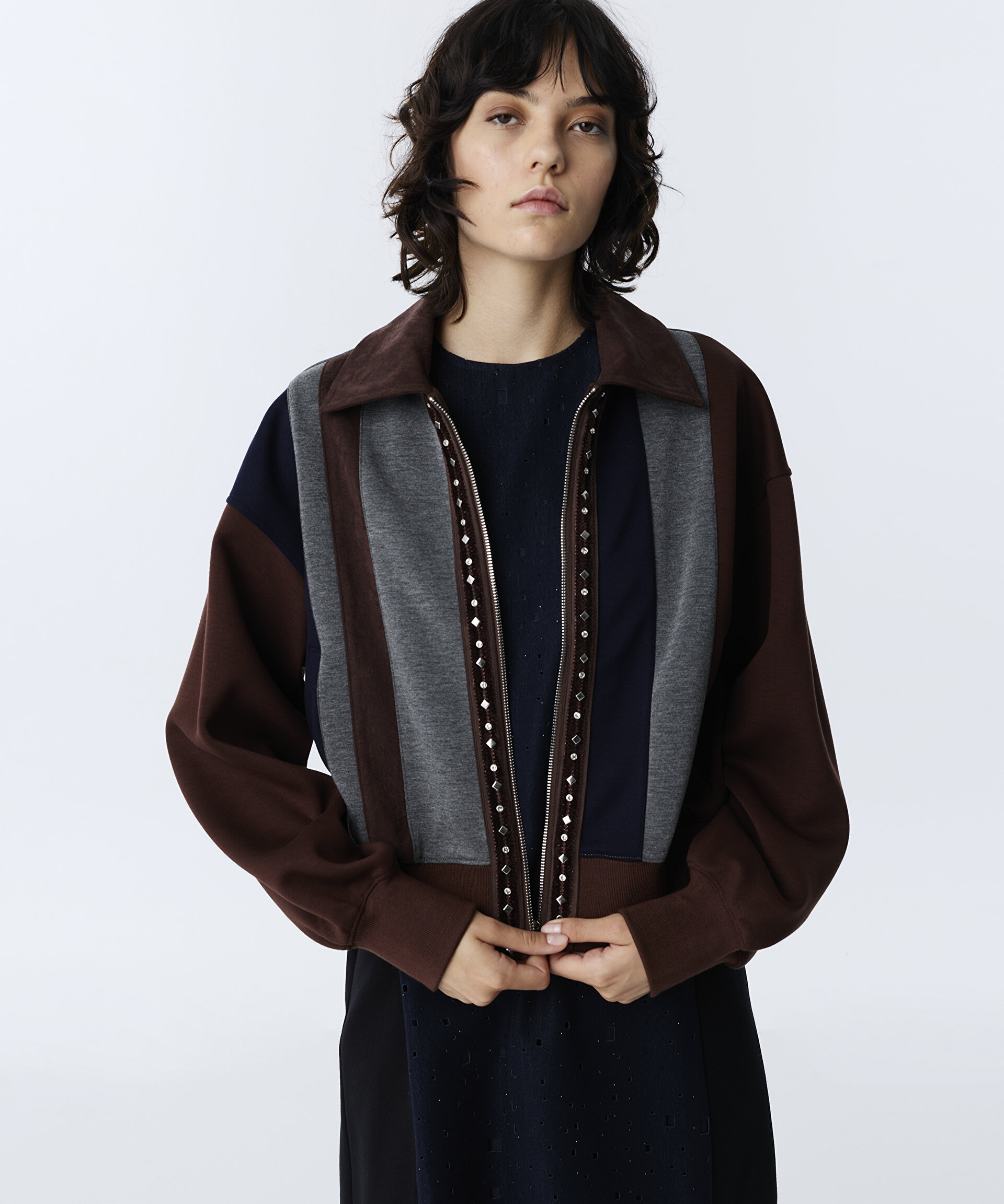Twist Lacivert KUMAŞ MIX TROK BASKILI SWEATSHIRT görsel 4