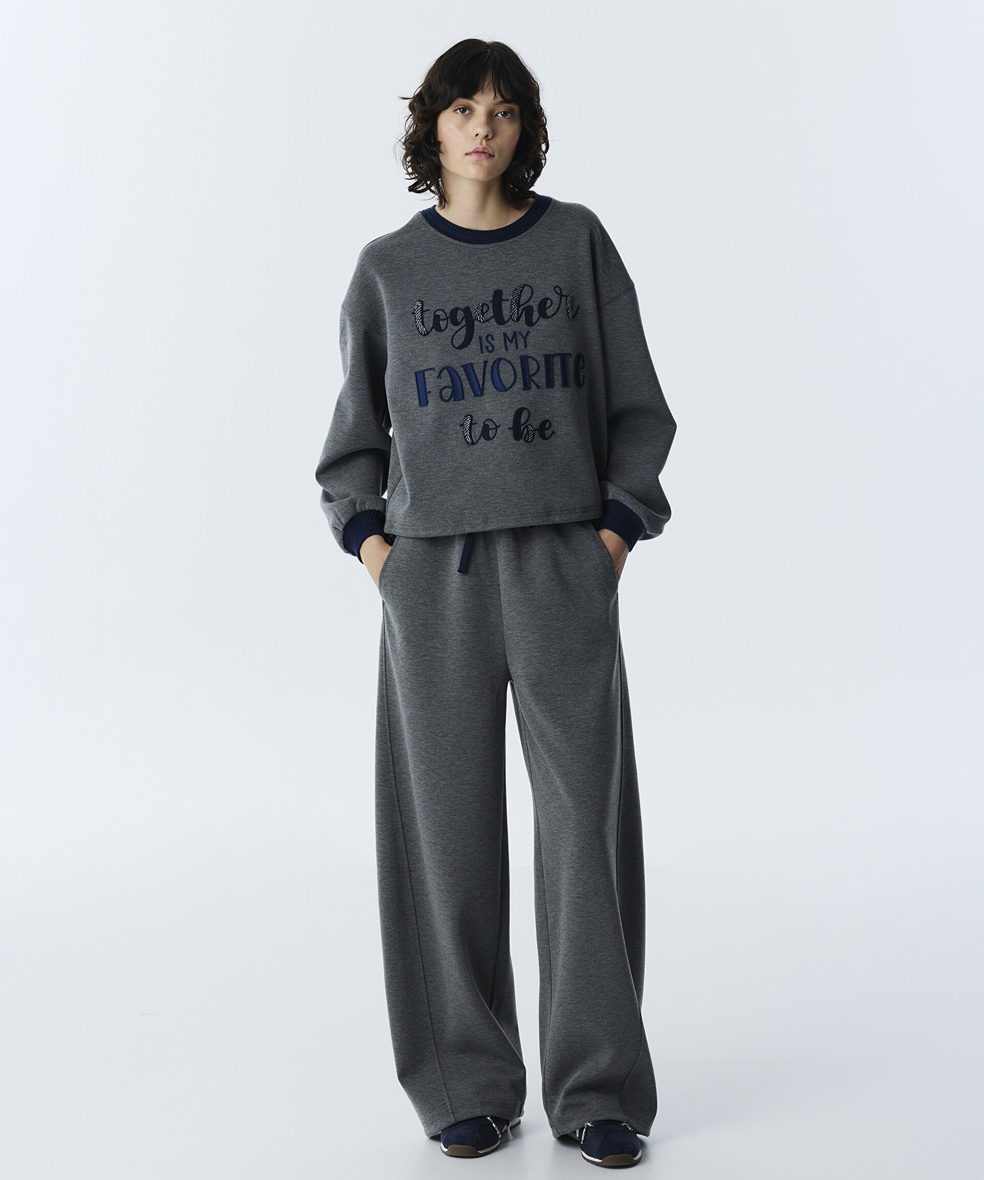 Twist Gri SLOGAN NAKIŞLI SWEATSHIRT görsel 2