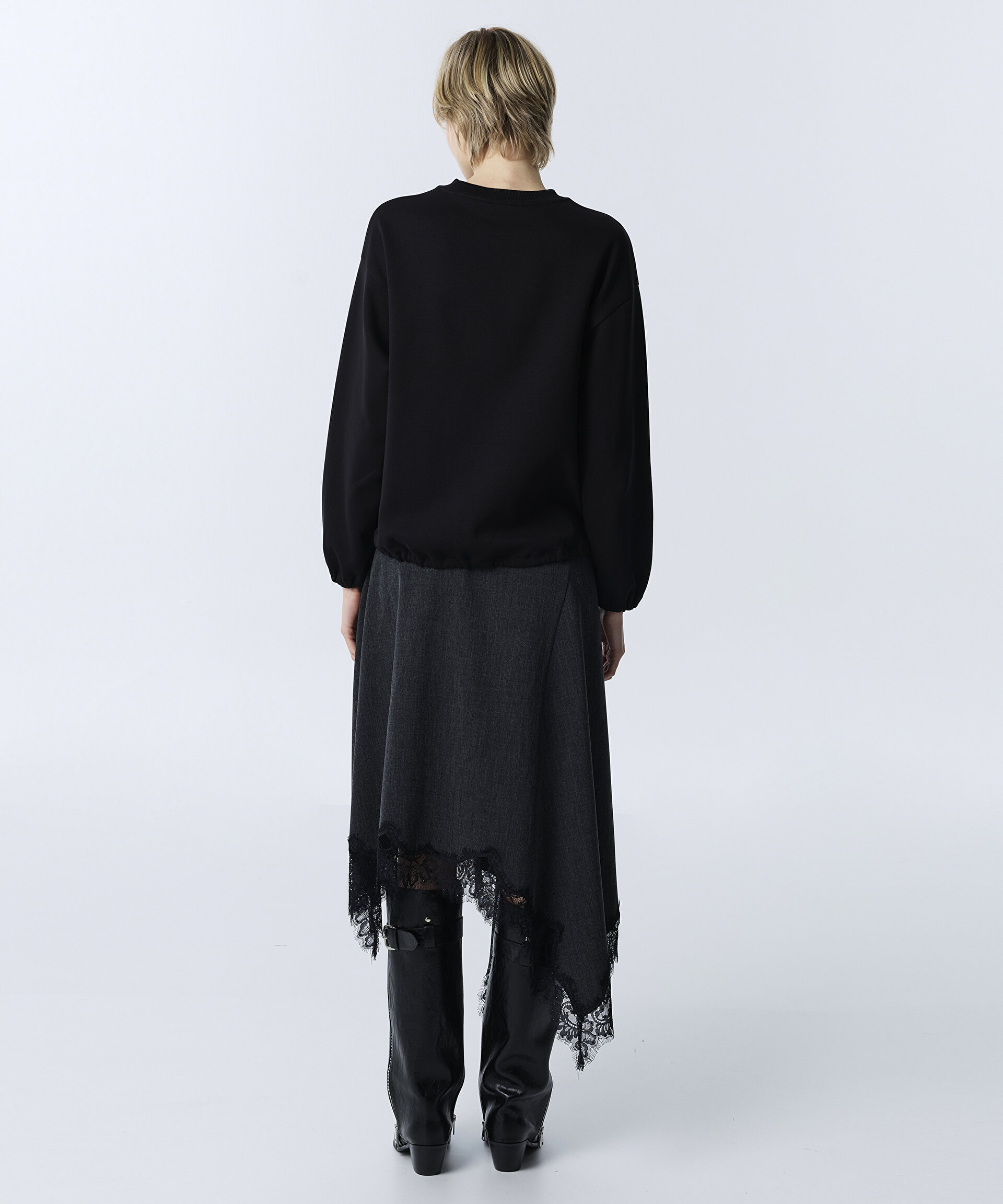 Twist Siyah BASKILI VE BONCUK SLOGANLI SWEATSHIRT görsel 5