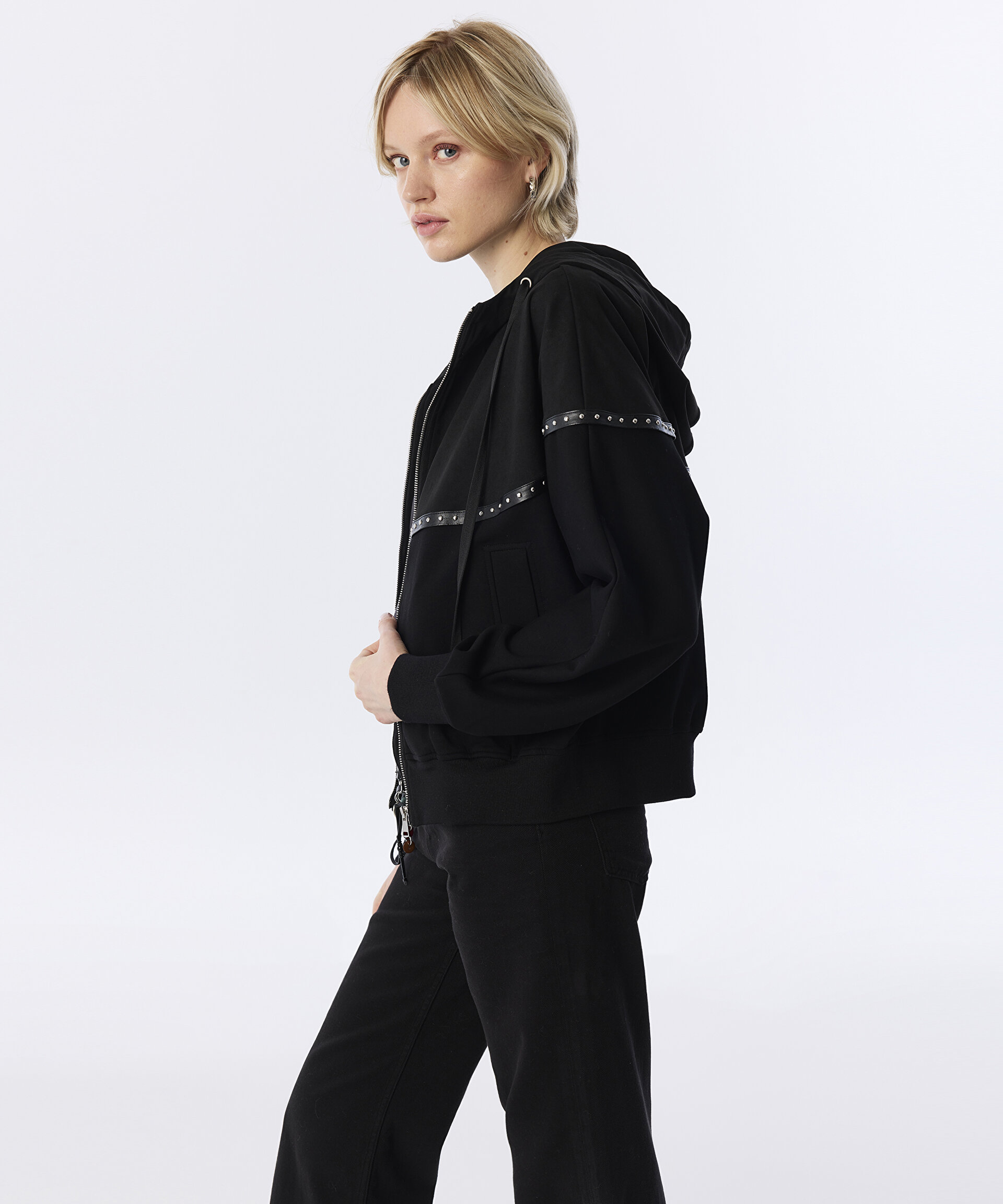 Twist Siyah KUMAŞ MIX KAPÜŞONLU SWEATSHIRT görsel 3